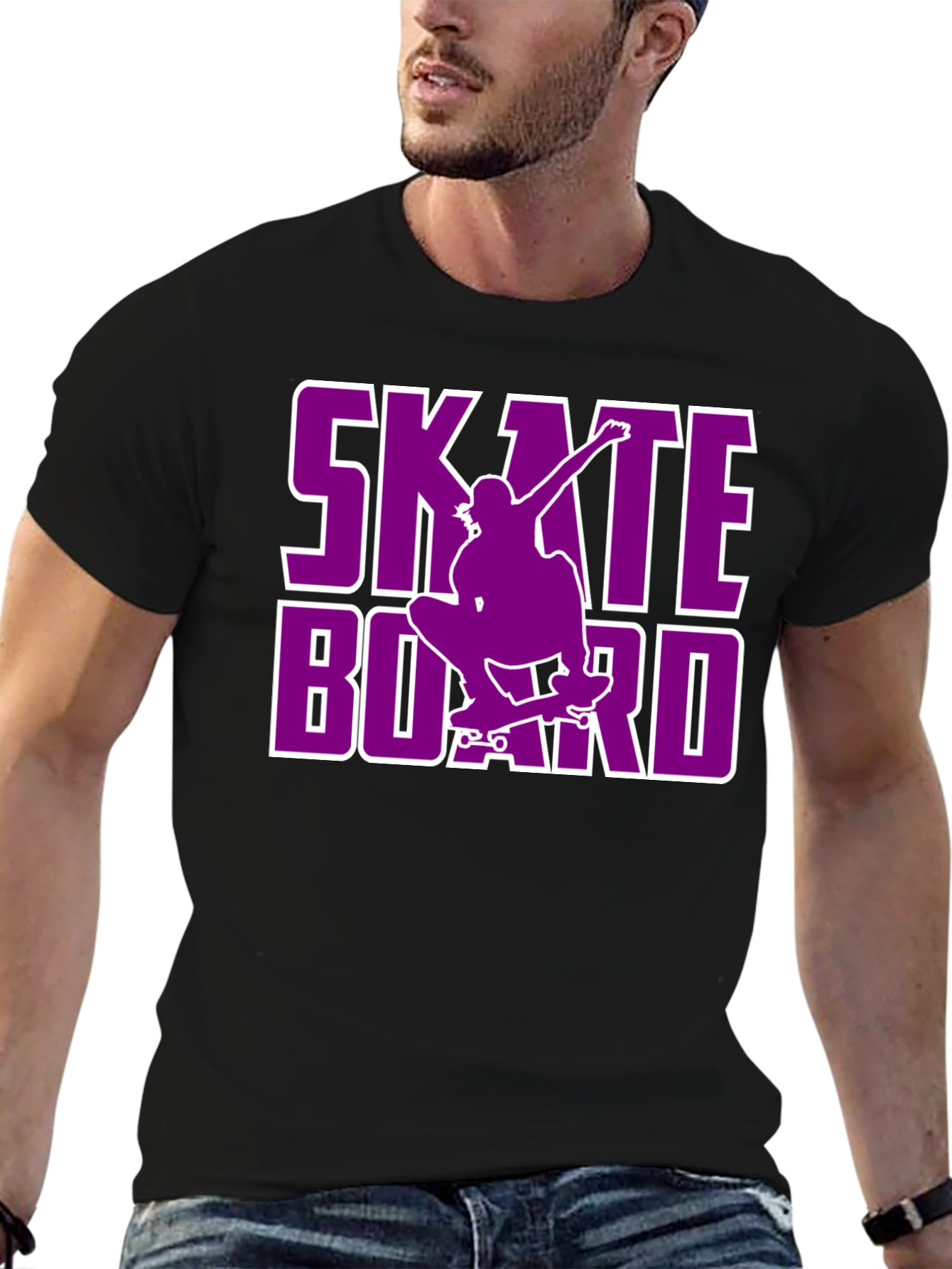 Skateboard Graphic Tee - Black Cotton