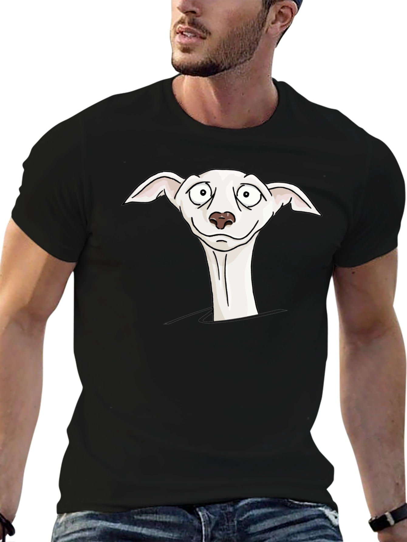 Cartoon Dog Peek-a-Boo Black T-Shirt
