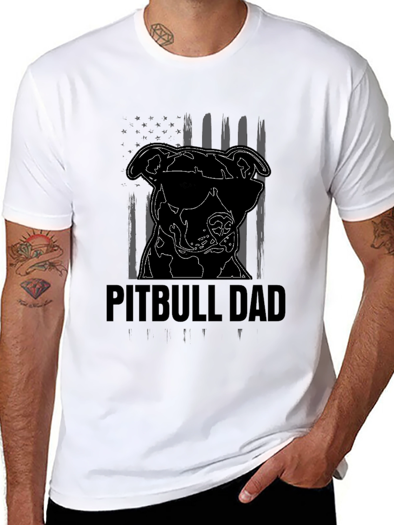 Pitbull Dad T-Shirt: Cool Dog with American Flag