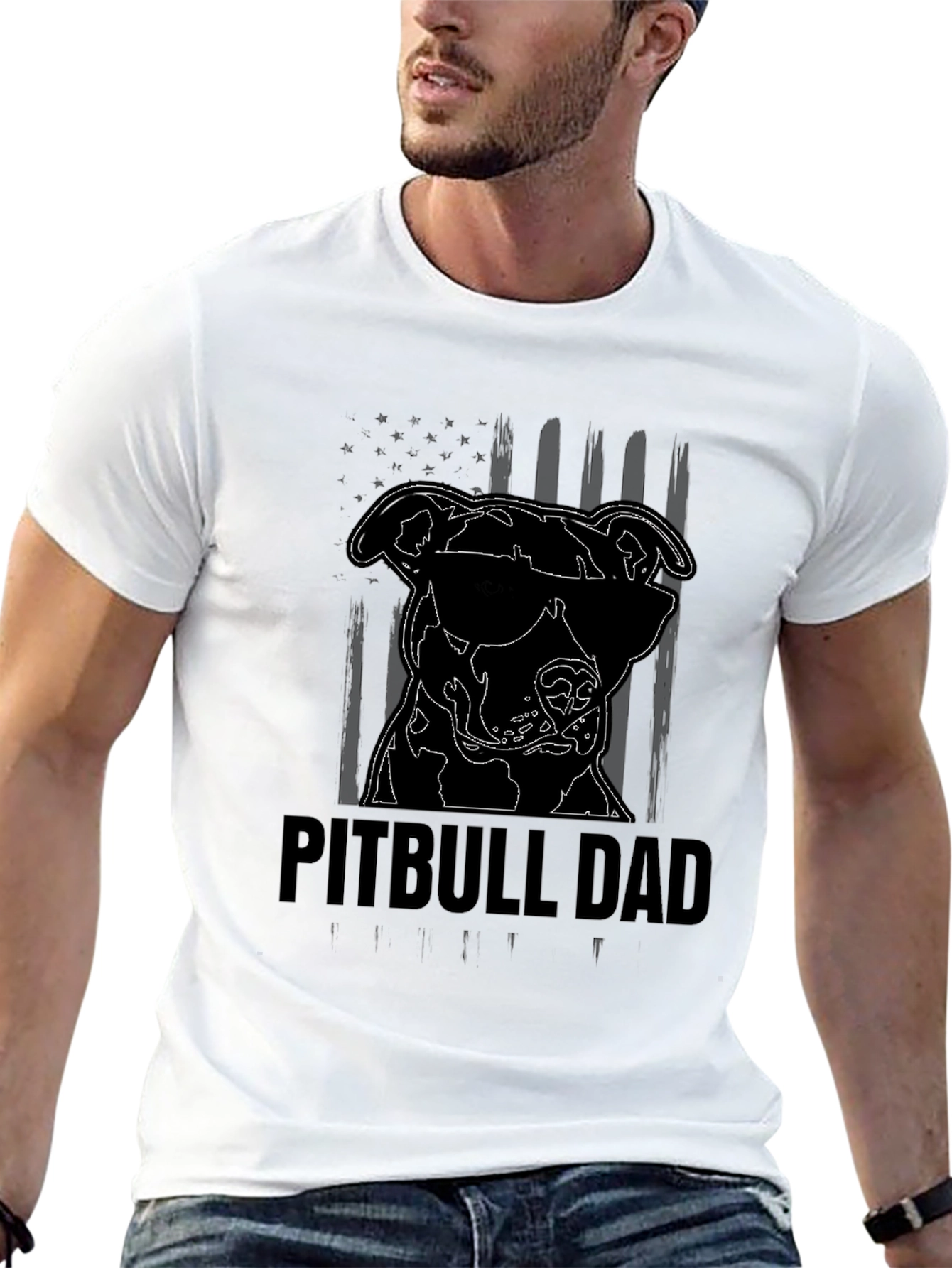 Pitbull Dad T-Shirt: Cool Dog with American Flag