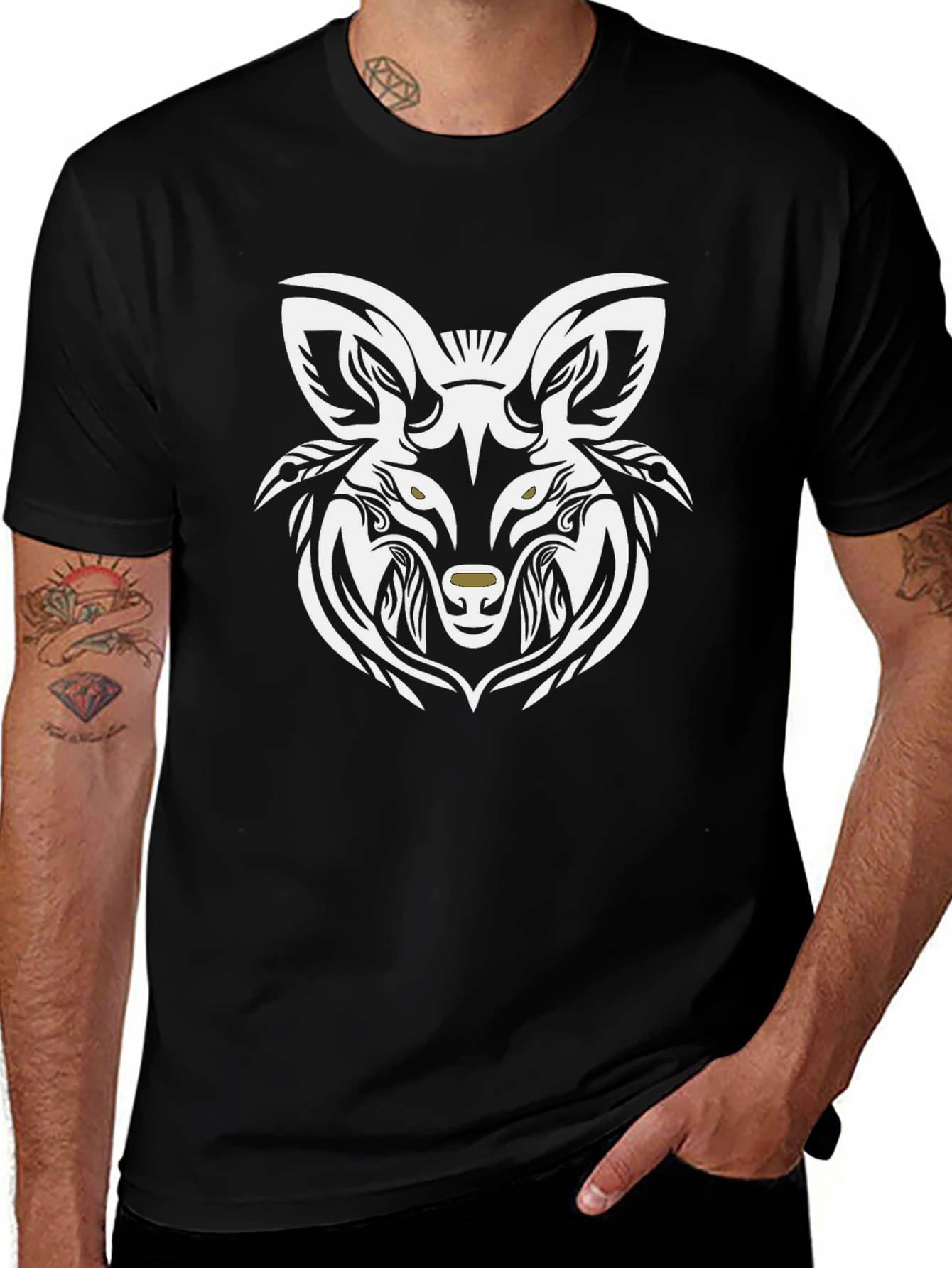 Tribal Wolf Graphic Tee - Stylish Black T-Shirt