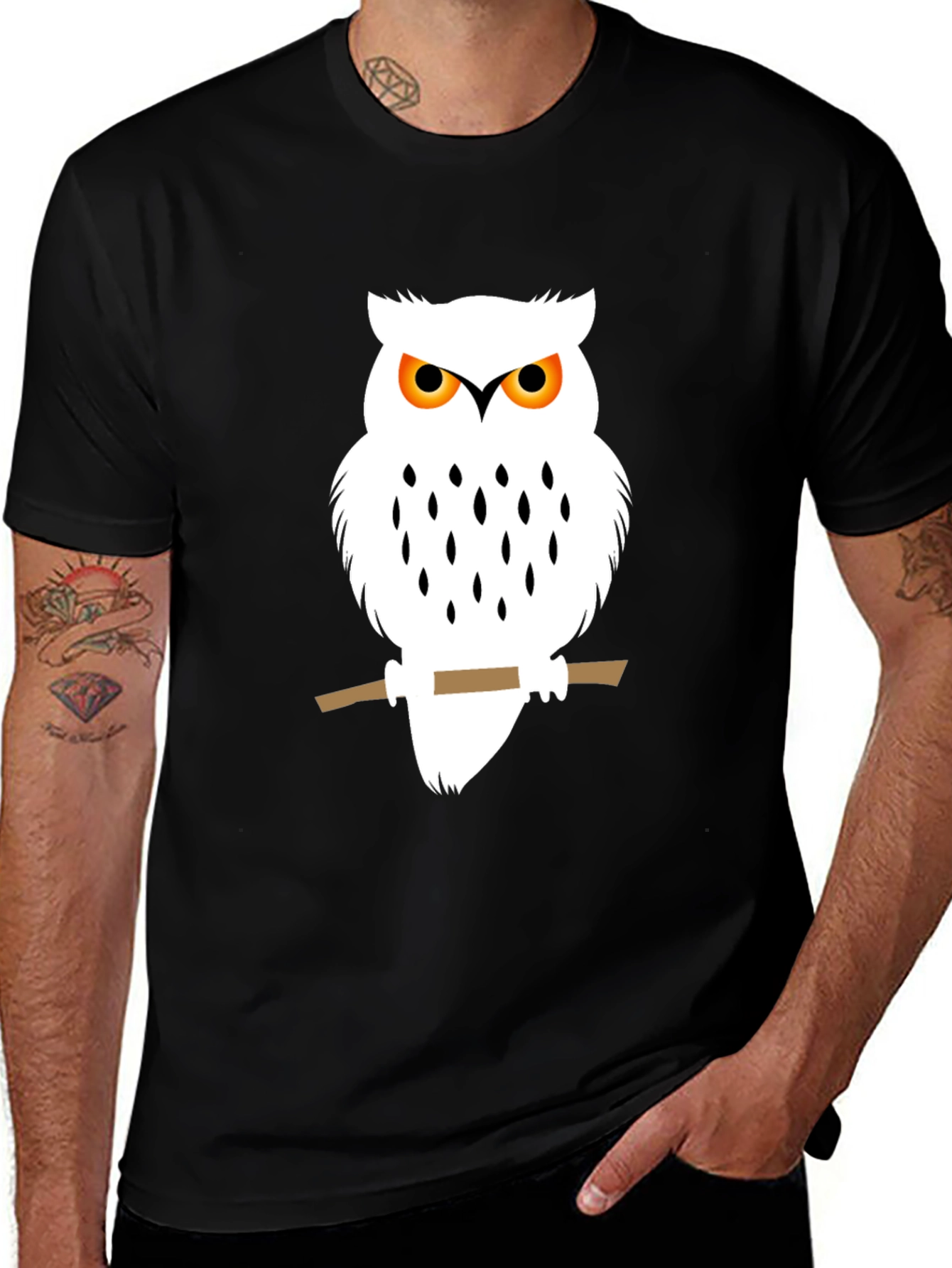 Owl Graphic Black T-Shirt - Unique Bird Design