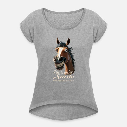 Horse Laughs and Shows Teeth with Horseshoe