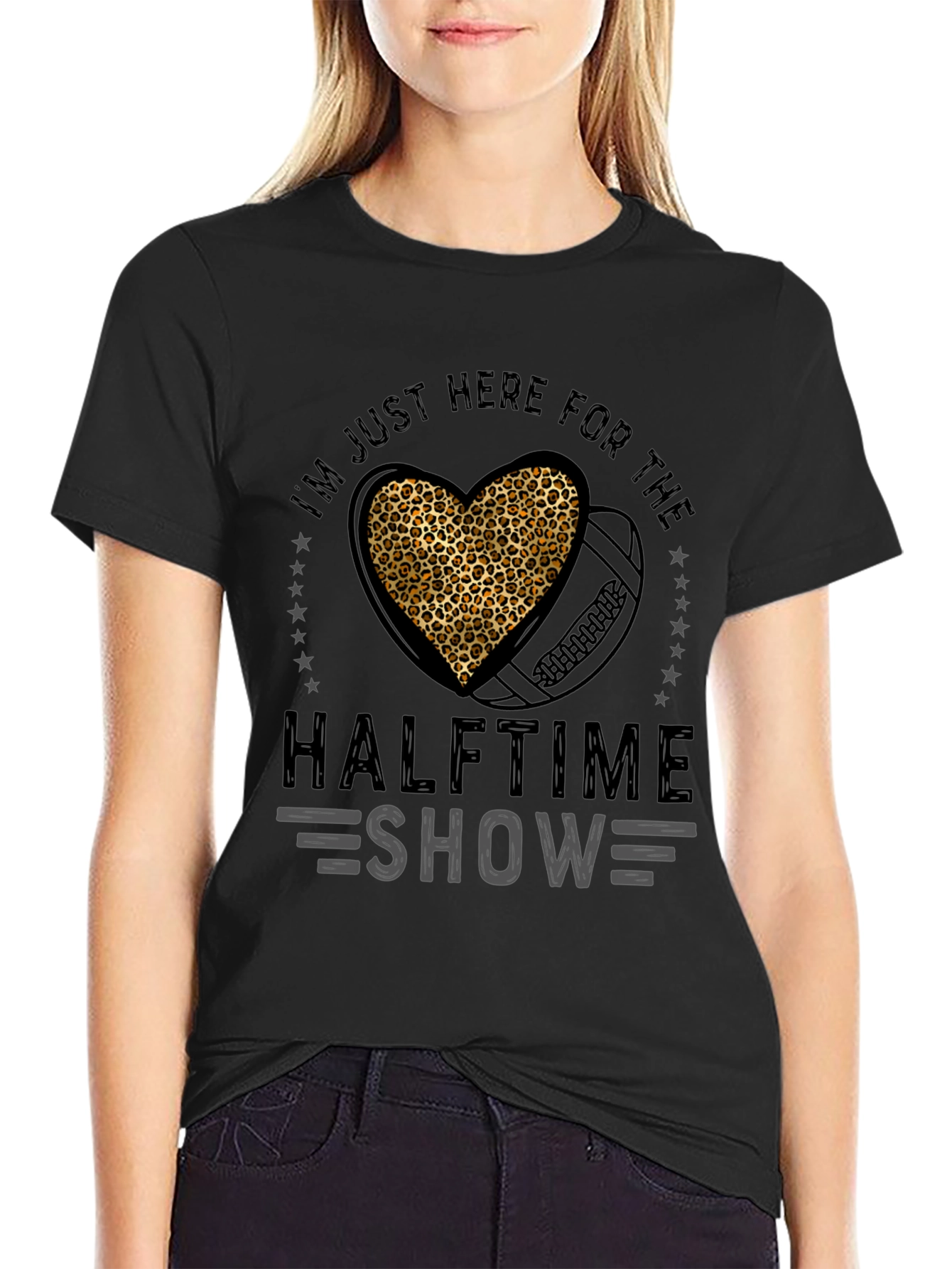 Halftime Show Leopard Heart Football T-Shirt