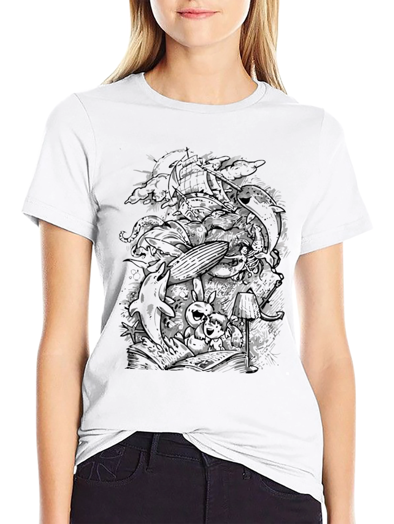 Abstract Skull Graphic Black T-Shirt