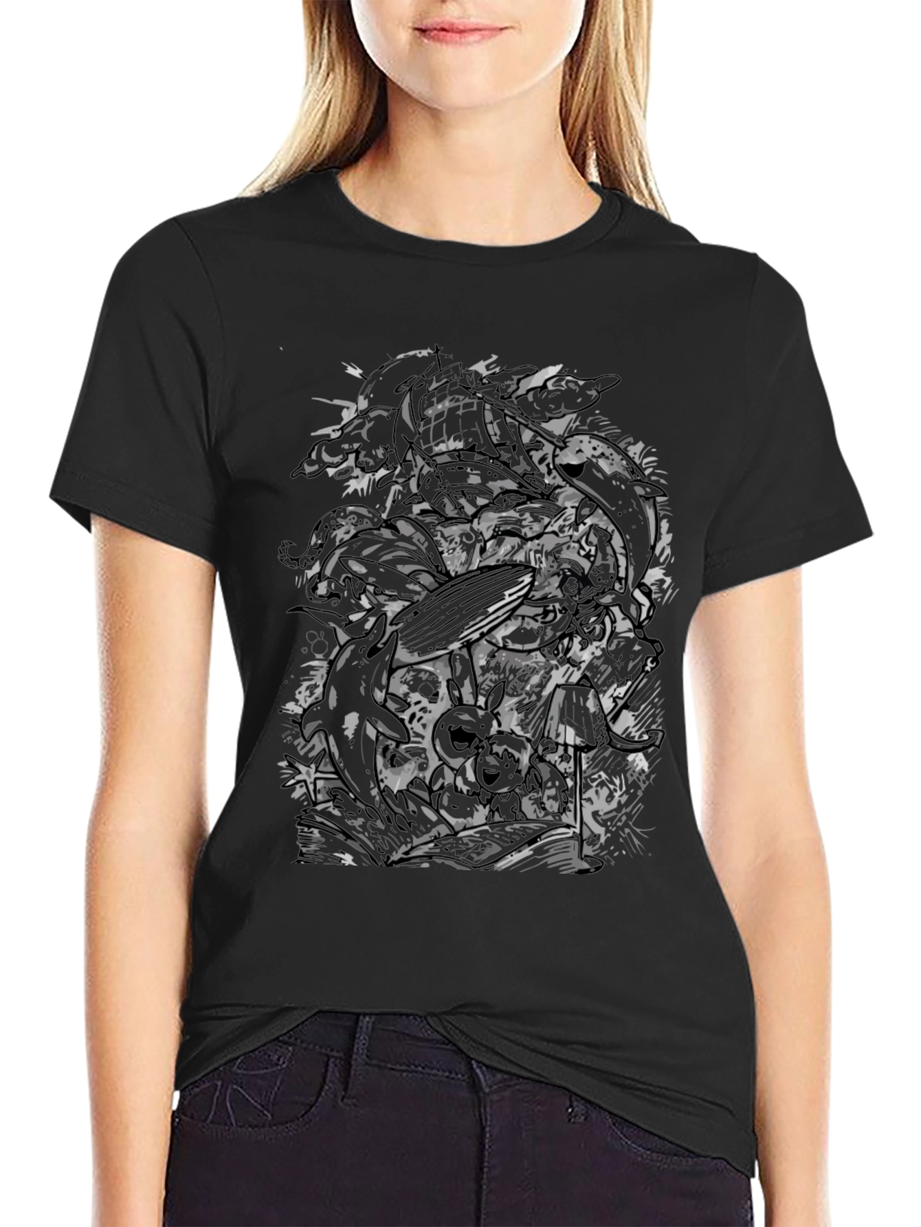 Abstract Skull Graphic Black T-Shirt