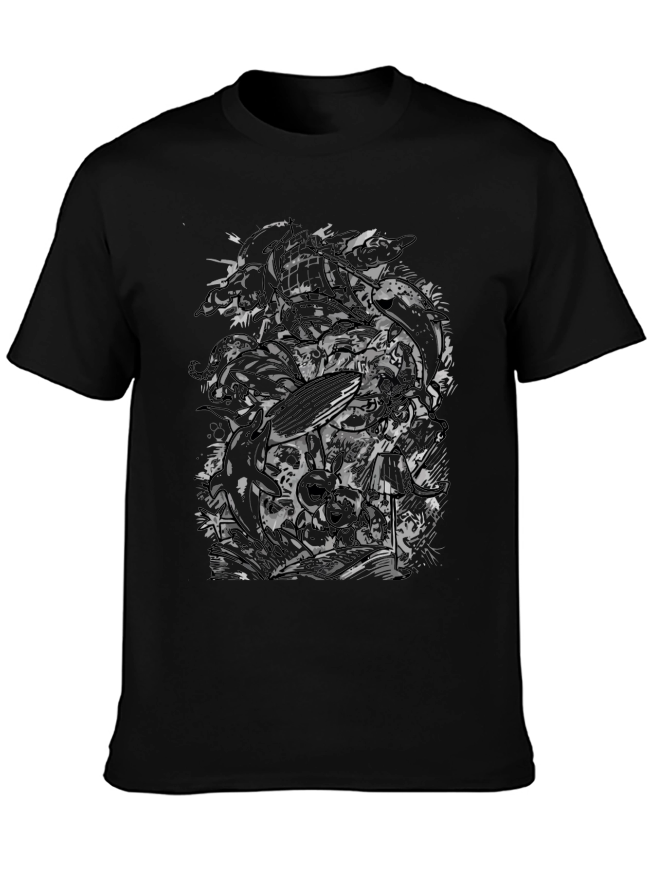 Abstract Skull Graphic Black T-Shirt
