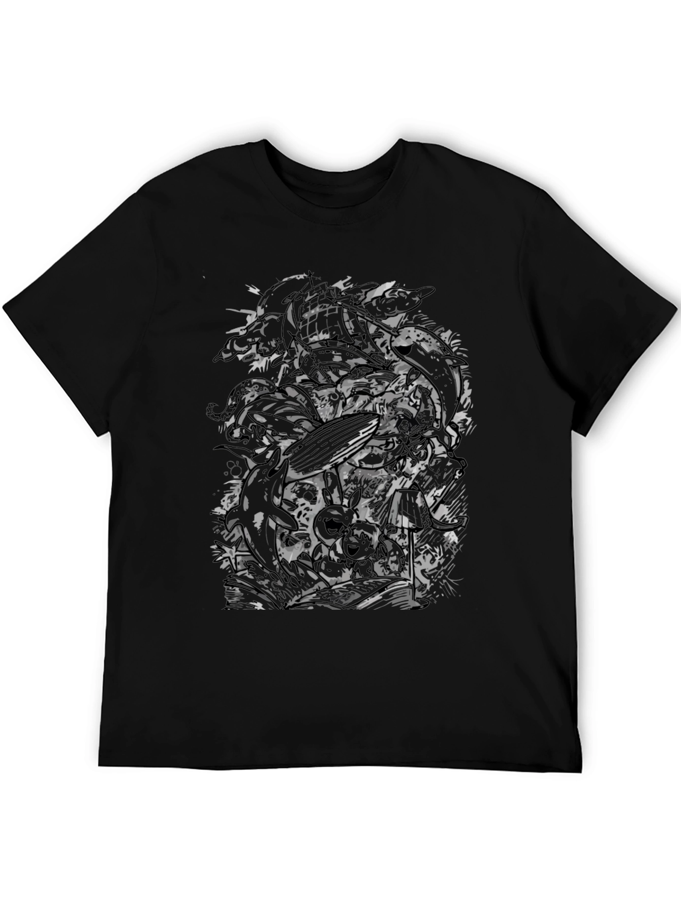 Abstract Skull Graphic Black T-Shirt