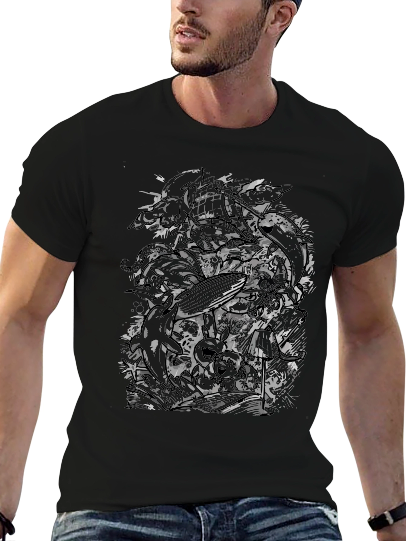 Abstract Skull Graphic Black T-Shirt