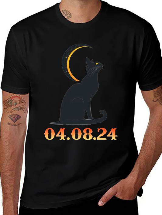 Cat & Moon T-Shirt - April 8 2024 - Eclipse Shirt