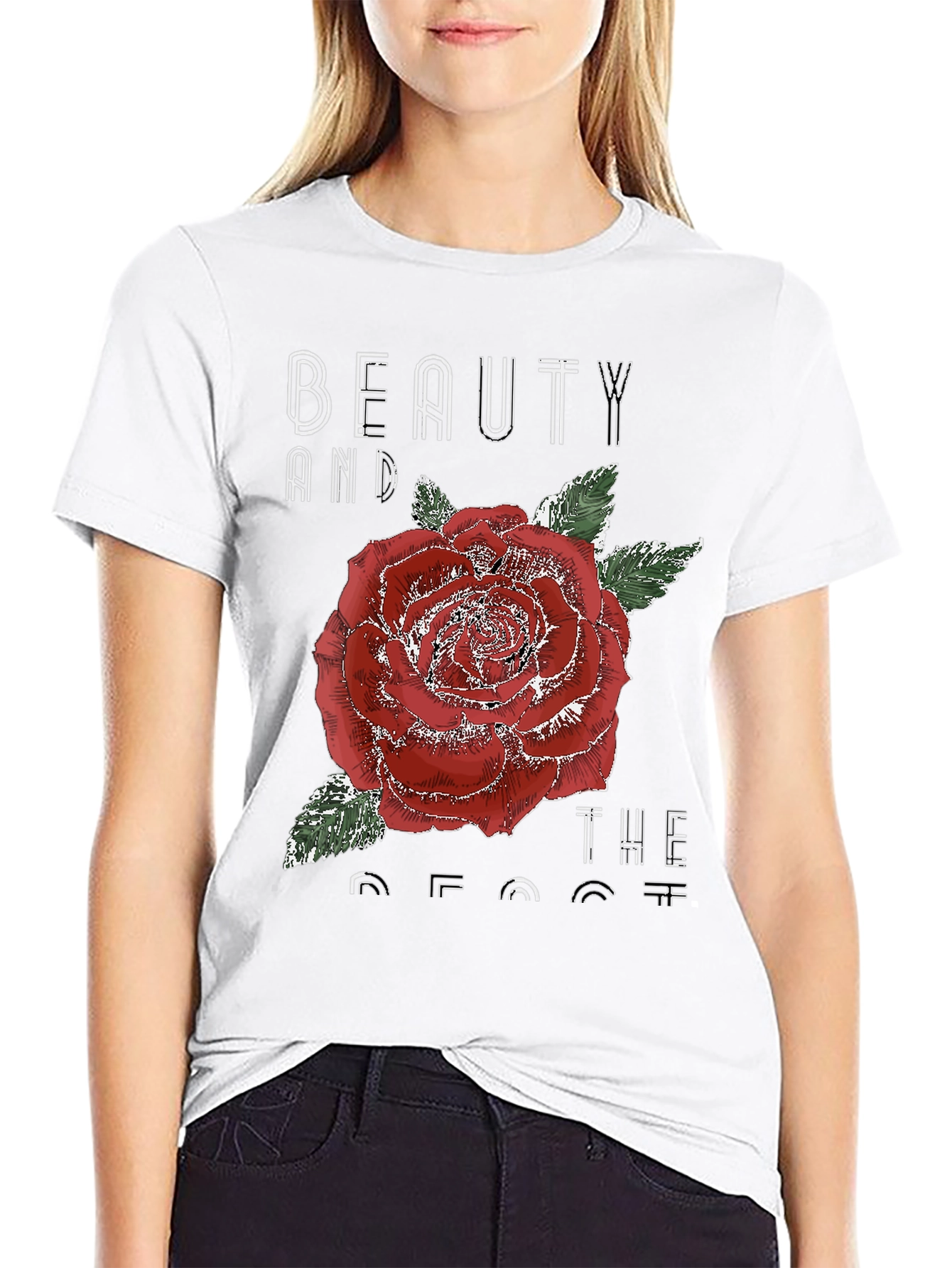 Beauty and the Beast Rose Graphic T-Shirt