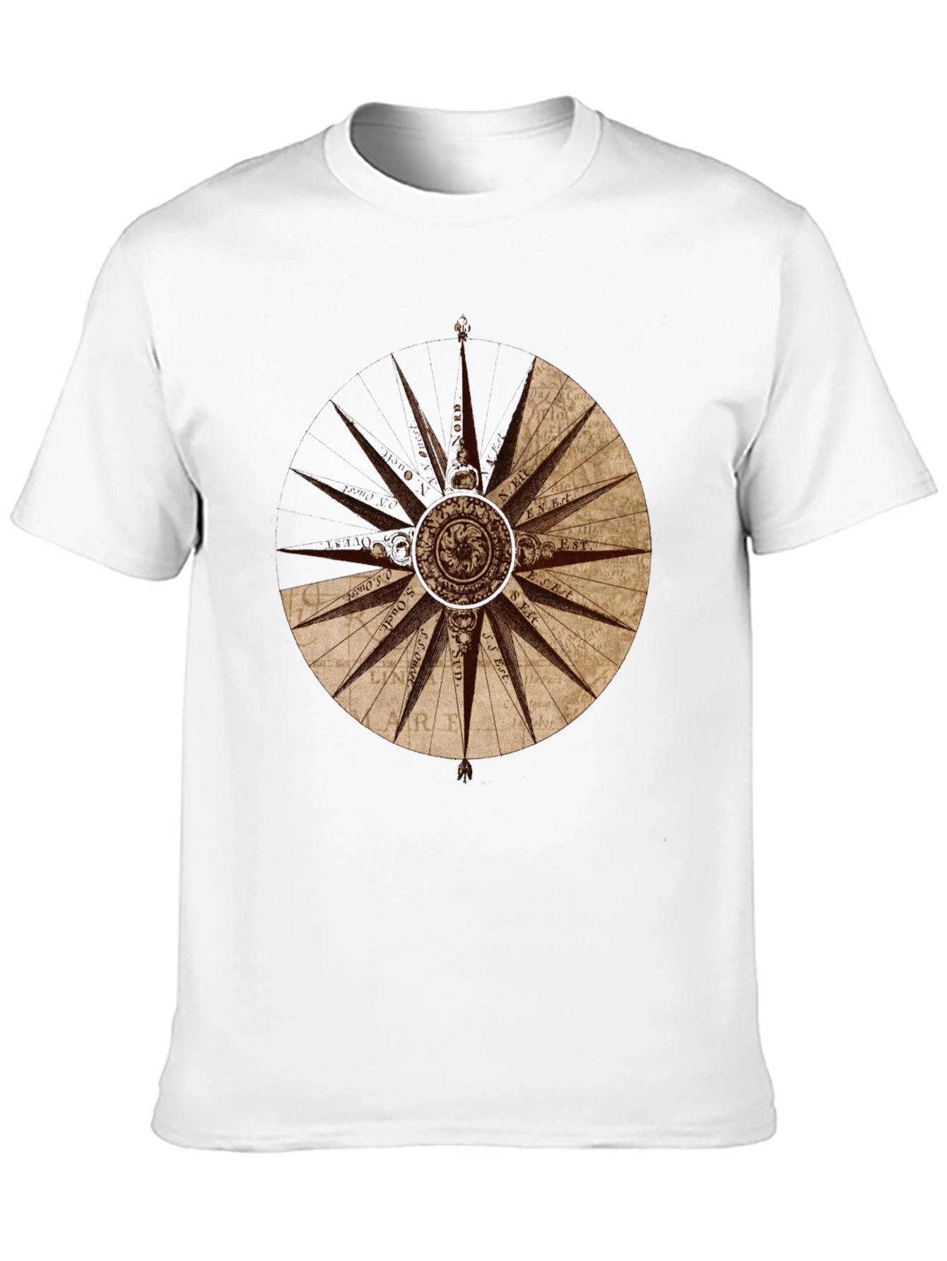 Nautical Compass Rose Graphic Tee - Black Cotton