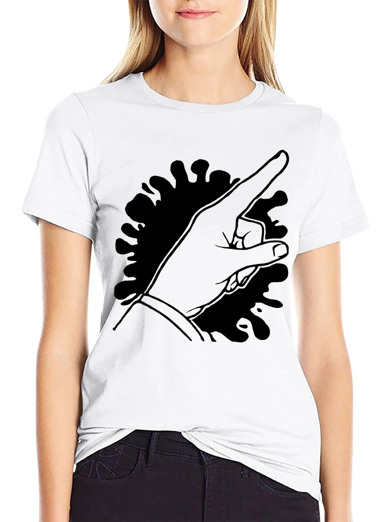 Pointing Hand Graphic Tee - Black Cotton T-Shirt
