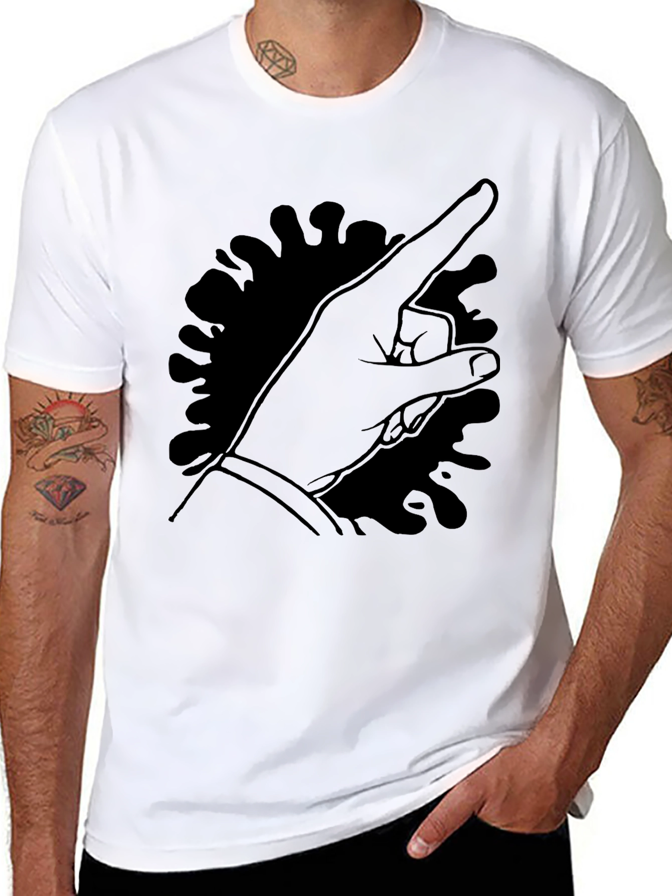 Pointing Hand Graphic Tee - Black Cotton T-Shirt