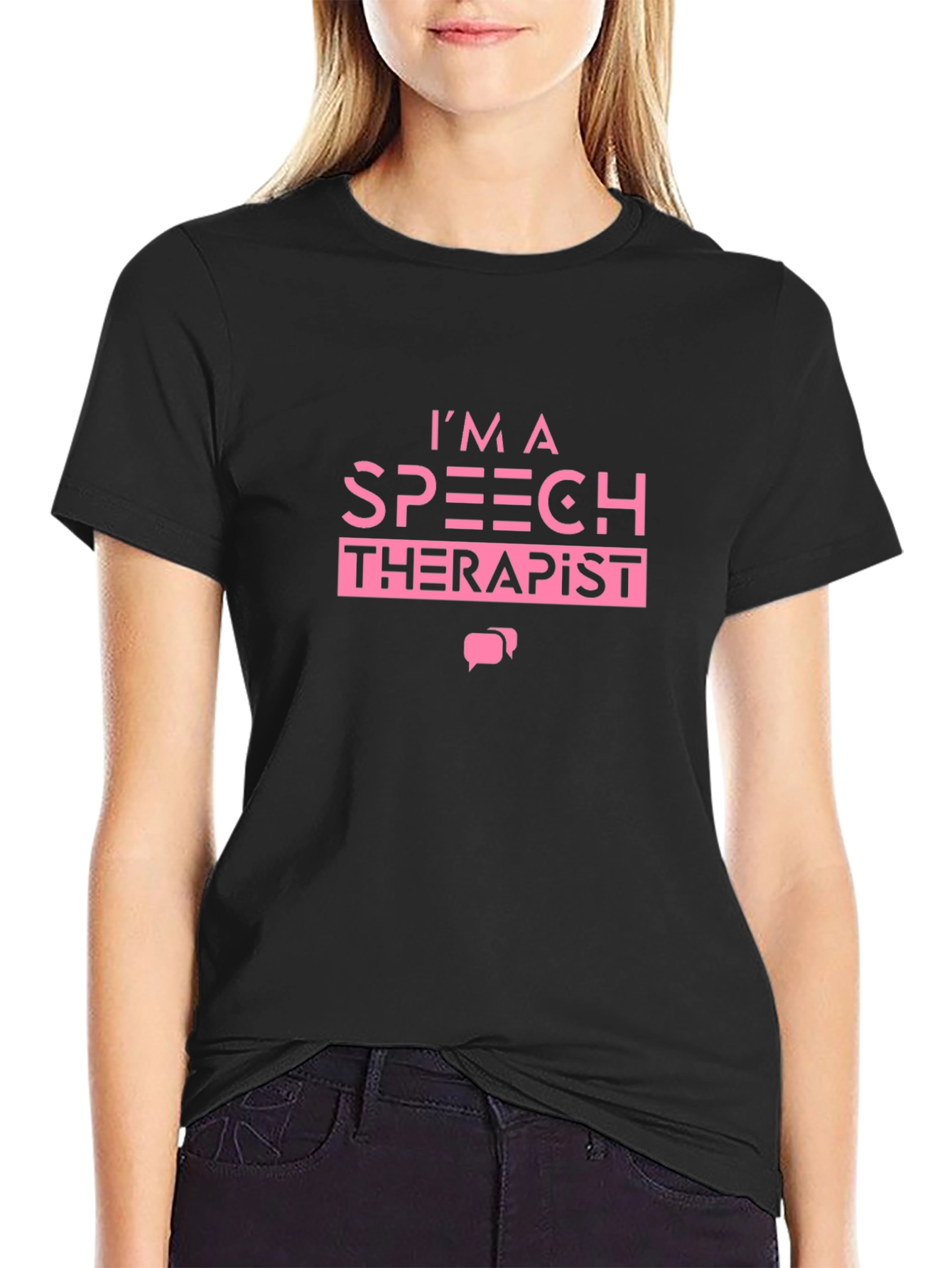 Speech Therapist Graphic T-Shirt Pink Text on Black