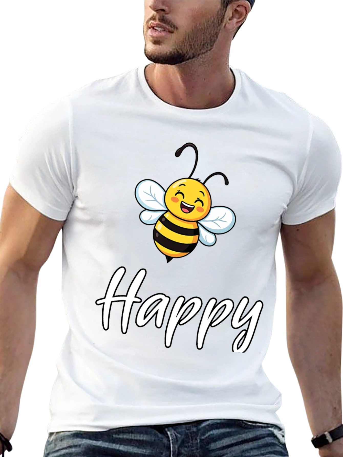 Happy Bee Graphic Tee - Unisex Black T-Shirt