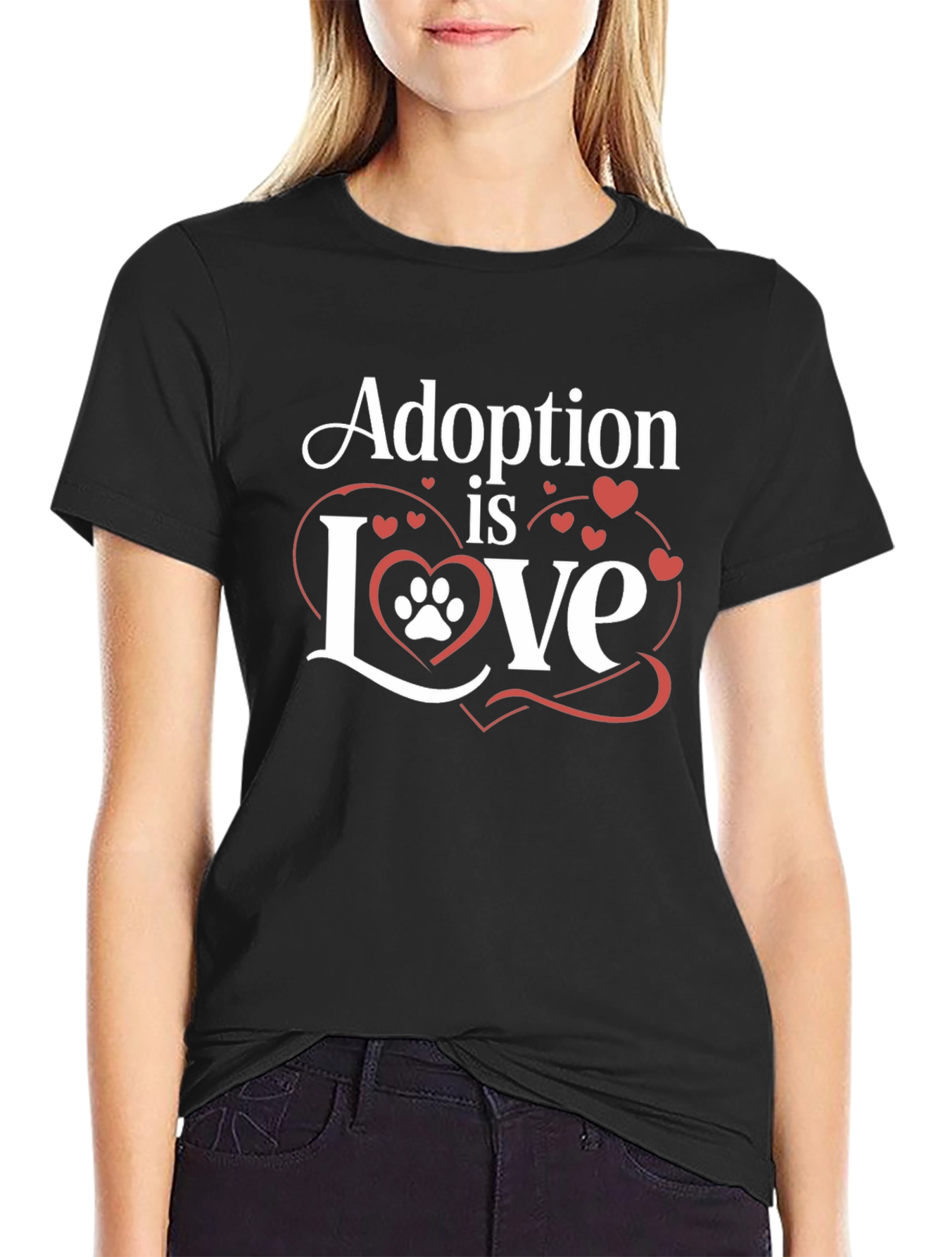 Adoption is Love Paw Print Heart T-Shirt