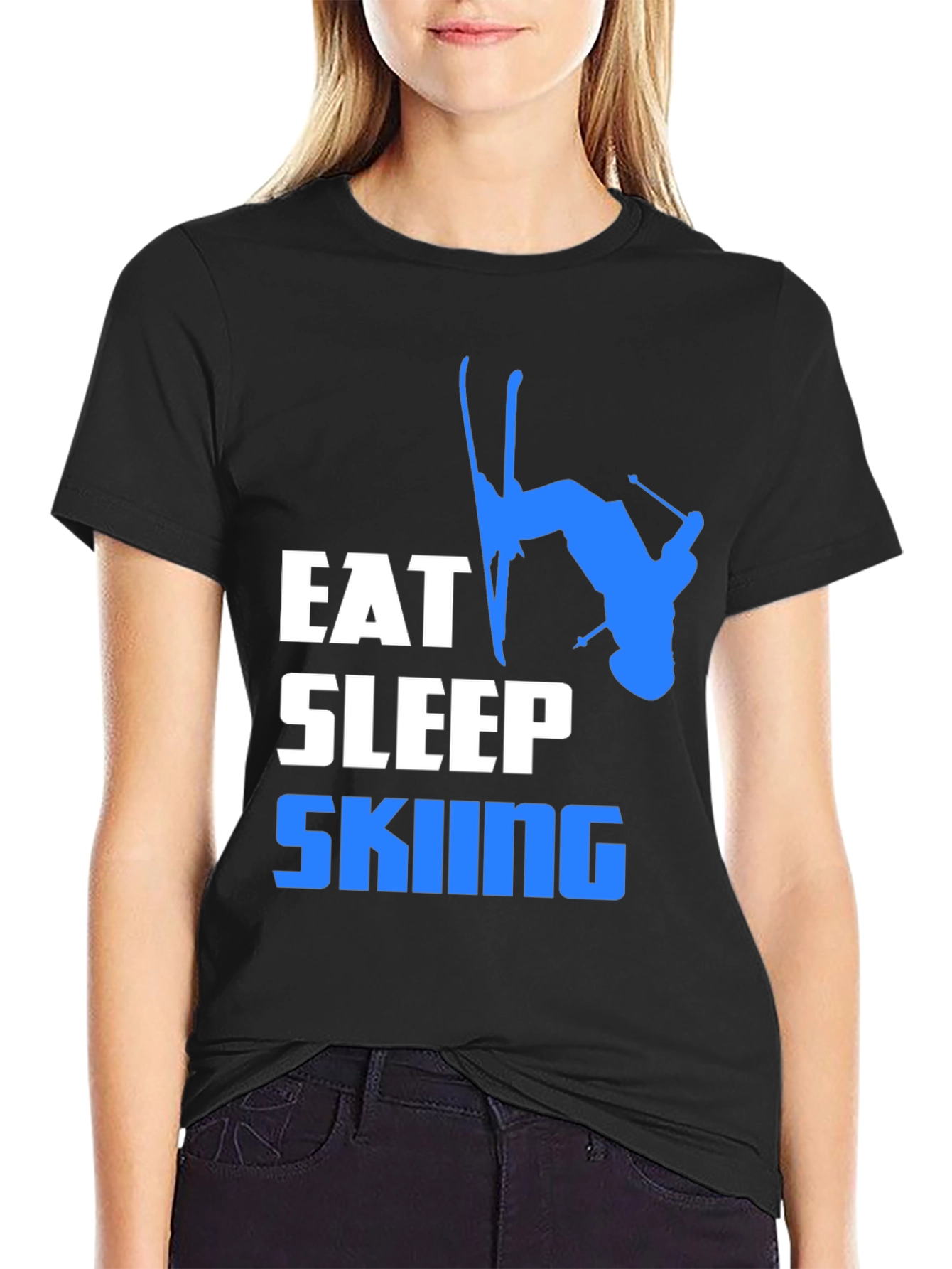Eat Sleep Skiing Graphic T-Shirt - Black