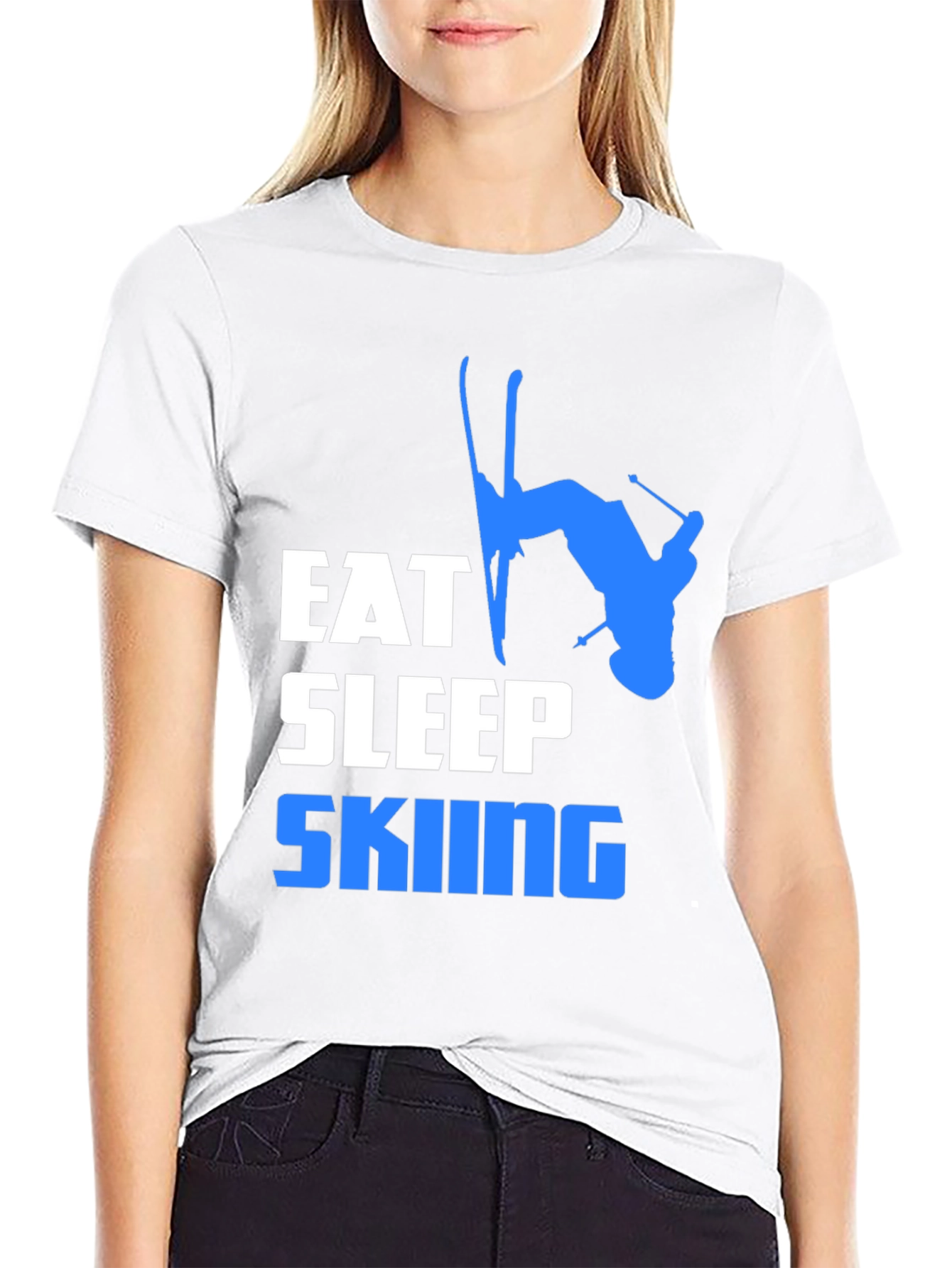 Eat Sleep Skiing Graphic T-Shirt - Black