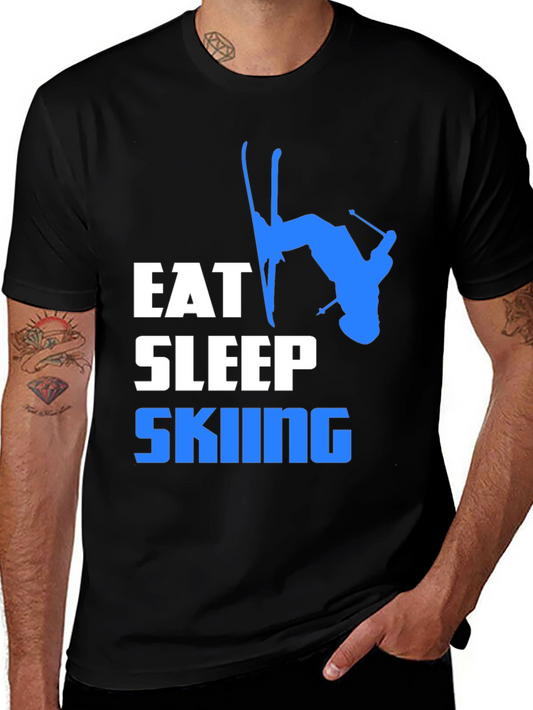 Eat Sleep Skiing Graphic T-Shirt - Black