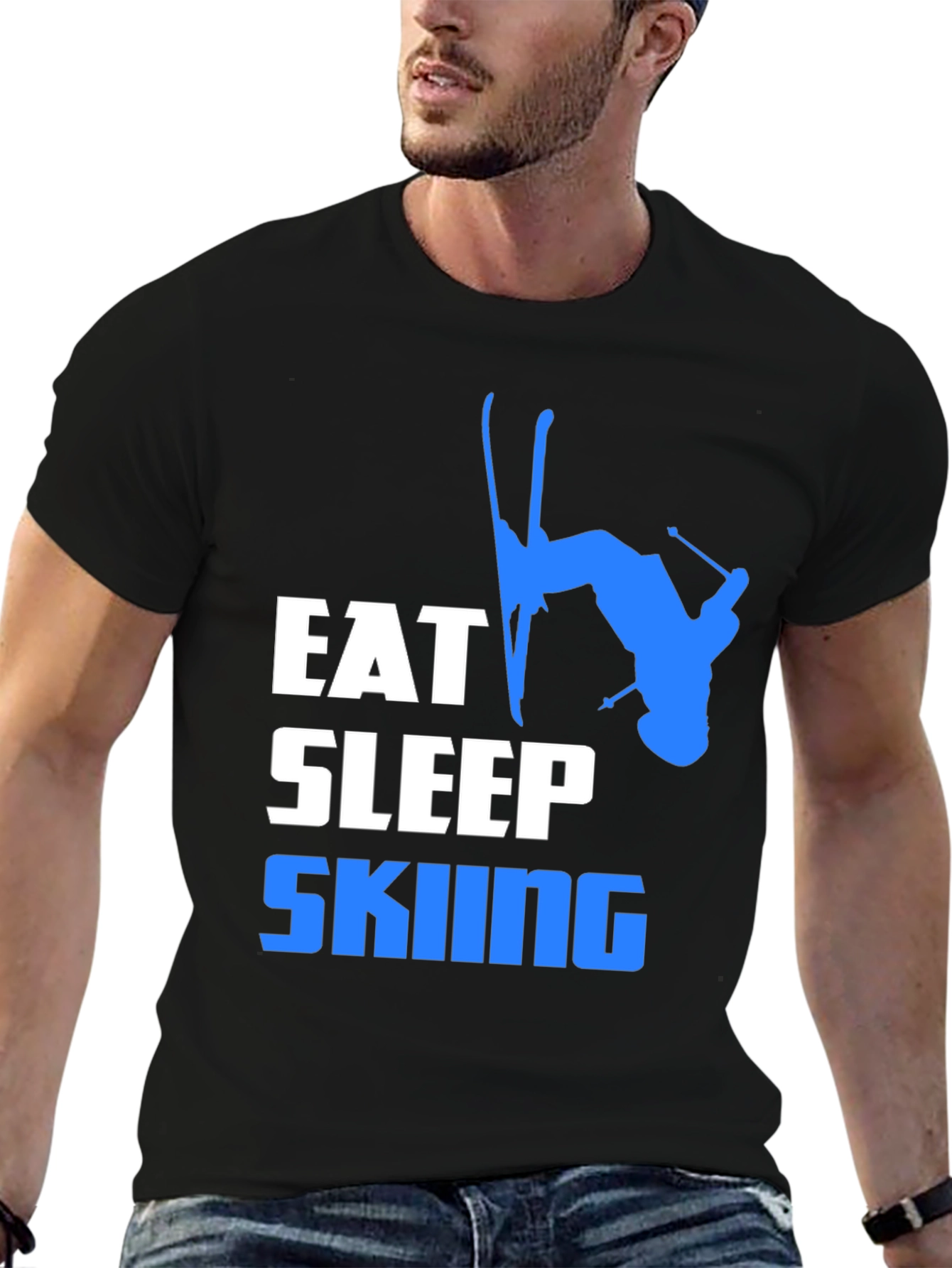 Eat Sleep Skiing Graphic T-Shirt - Black
