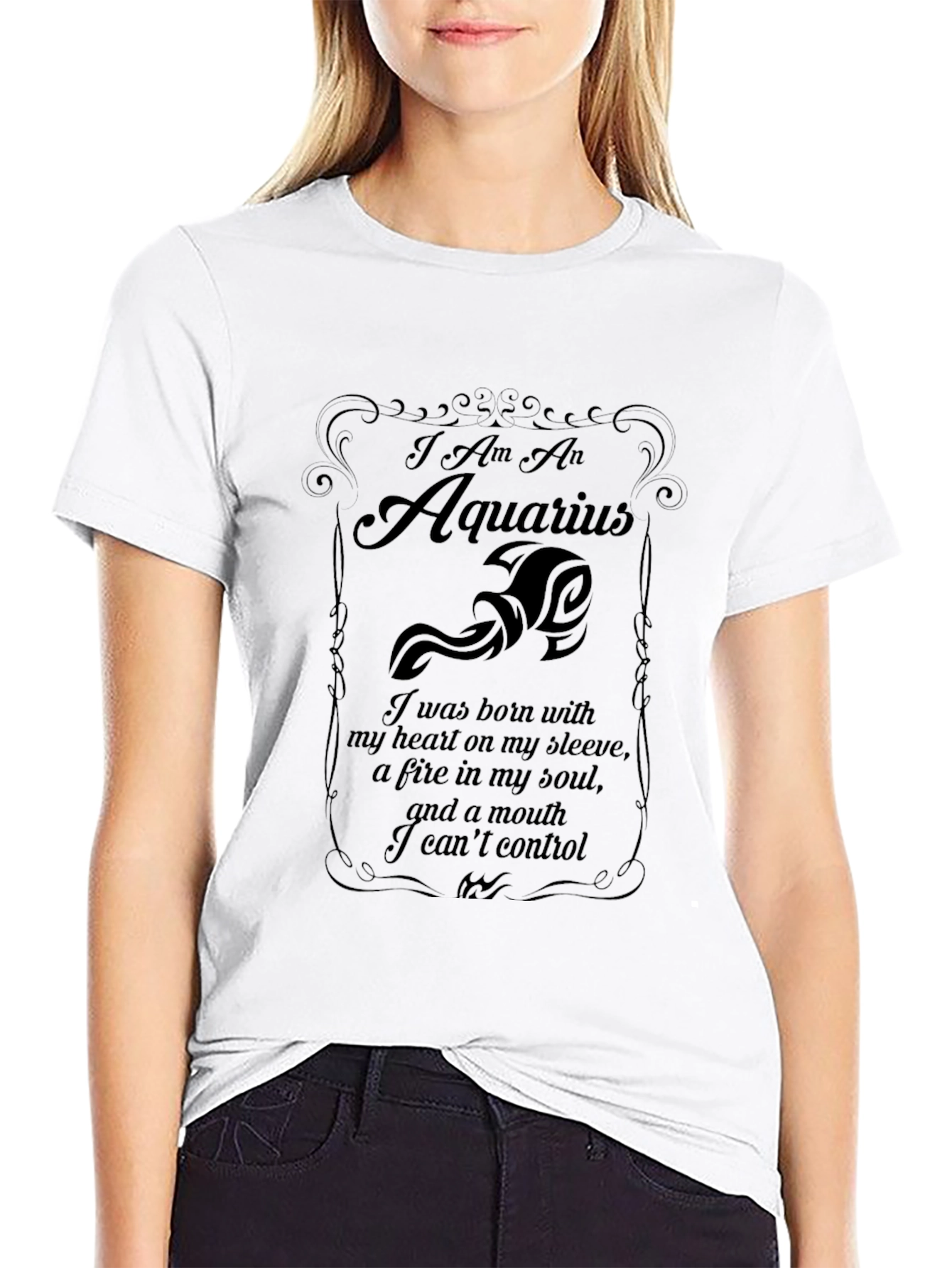 Aquarius Zodiac Black T-Shirt - Heart & Soul