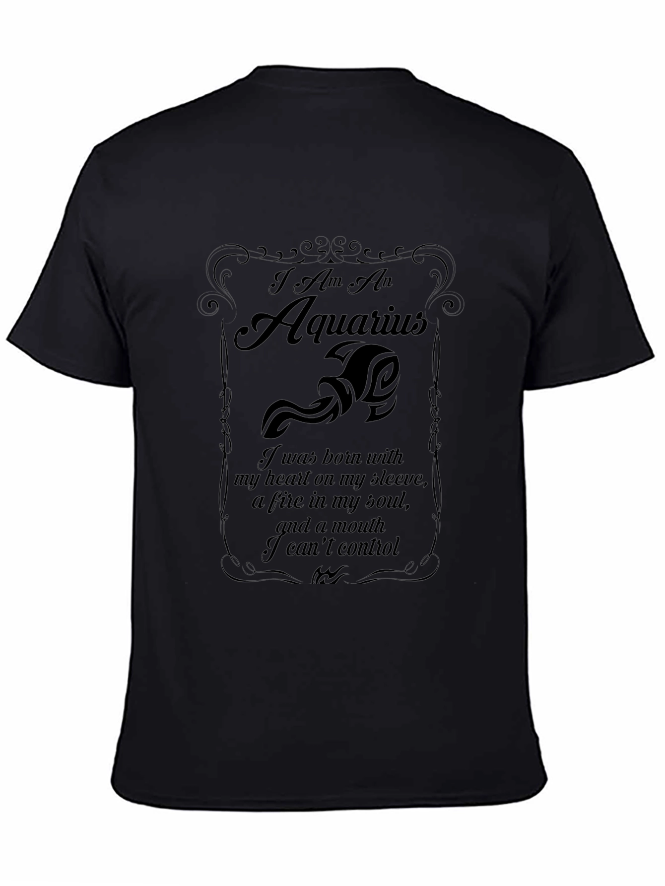 Aquarius Zodiac Black T-Shirt - Heart & Soul