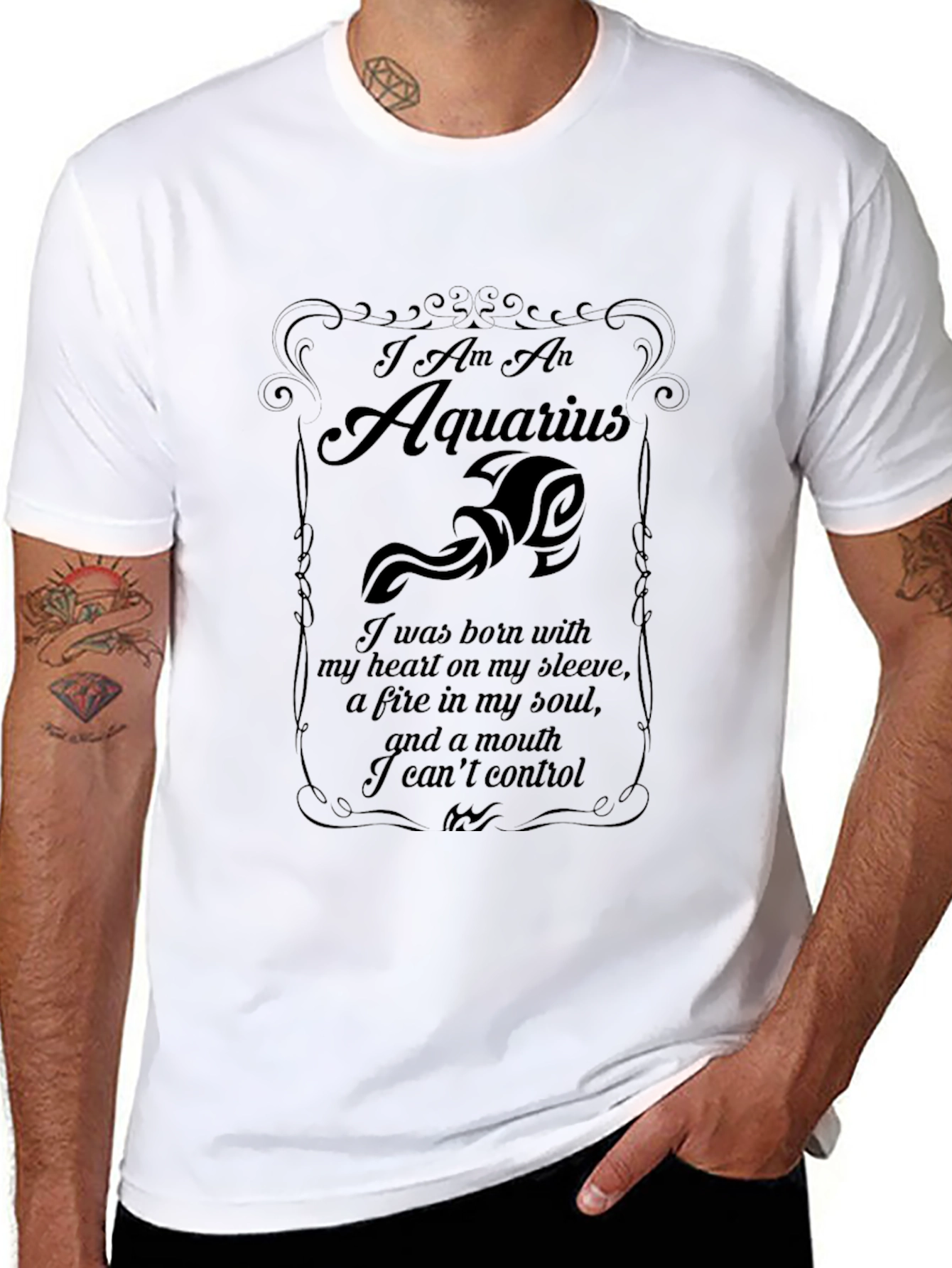 Aquarius Zodiac Black T-Shirt - Heart & Soul