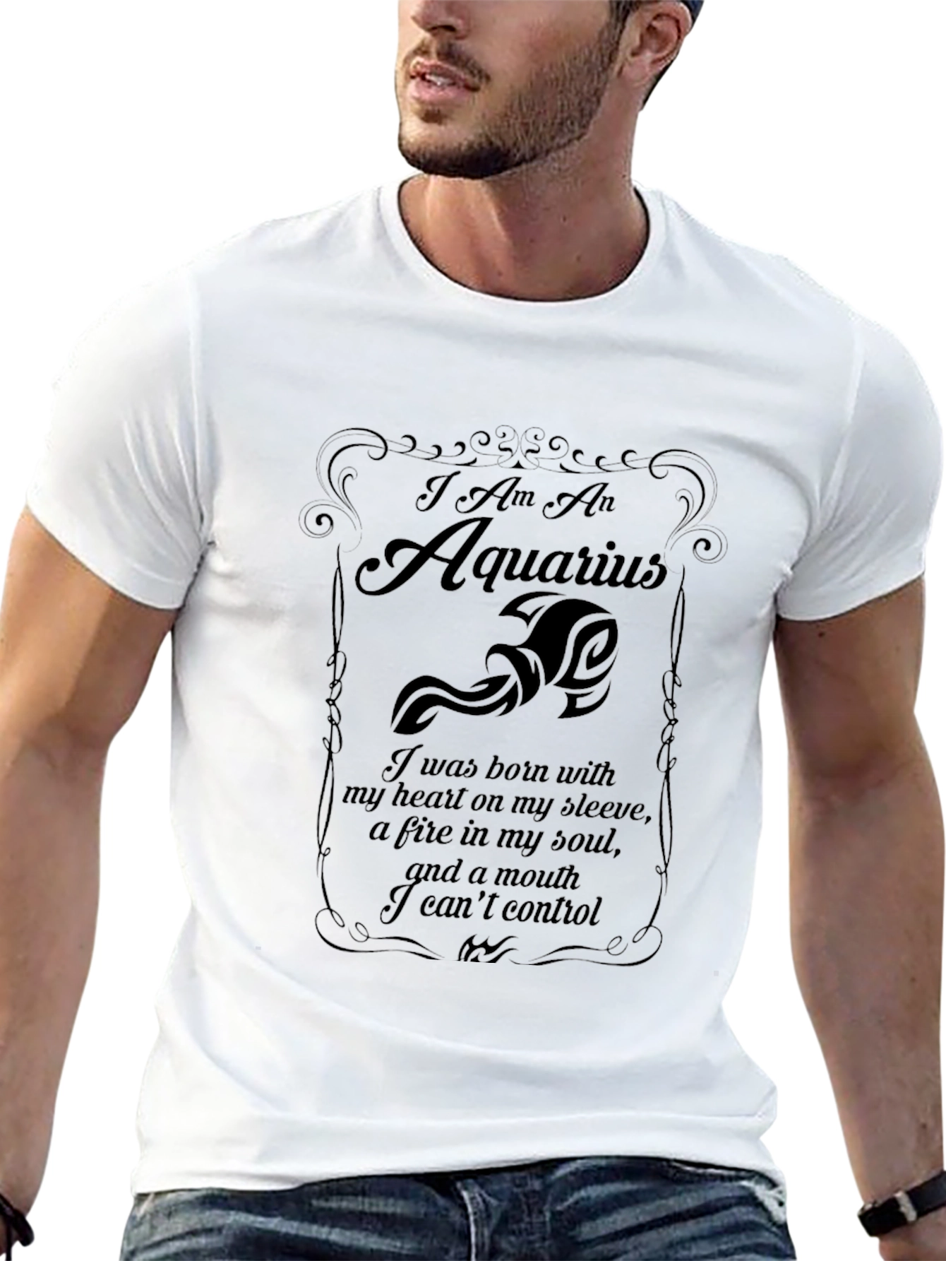 Aquarius Zodiac Black T-Shirt - Heart & Soul