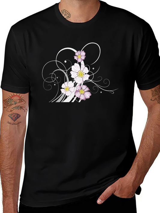 Floral Swirl Graphic Black T-Shirt