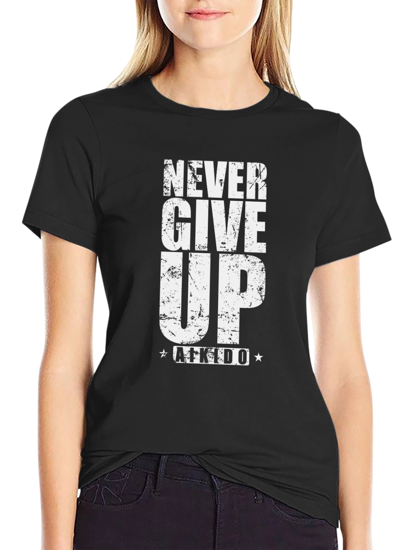 Never Give Up Aikido Black T-Shirt