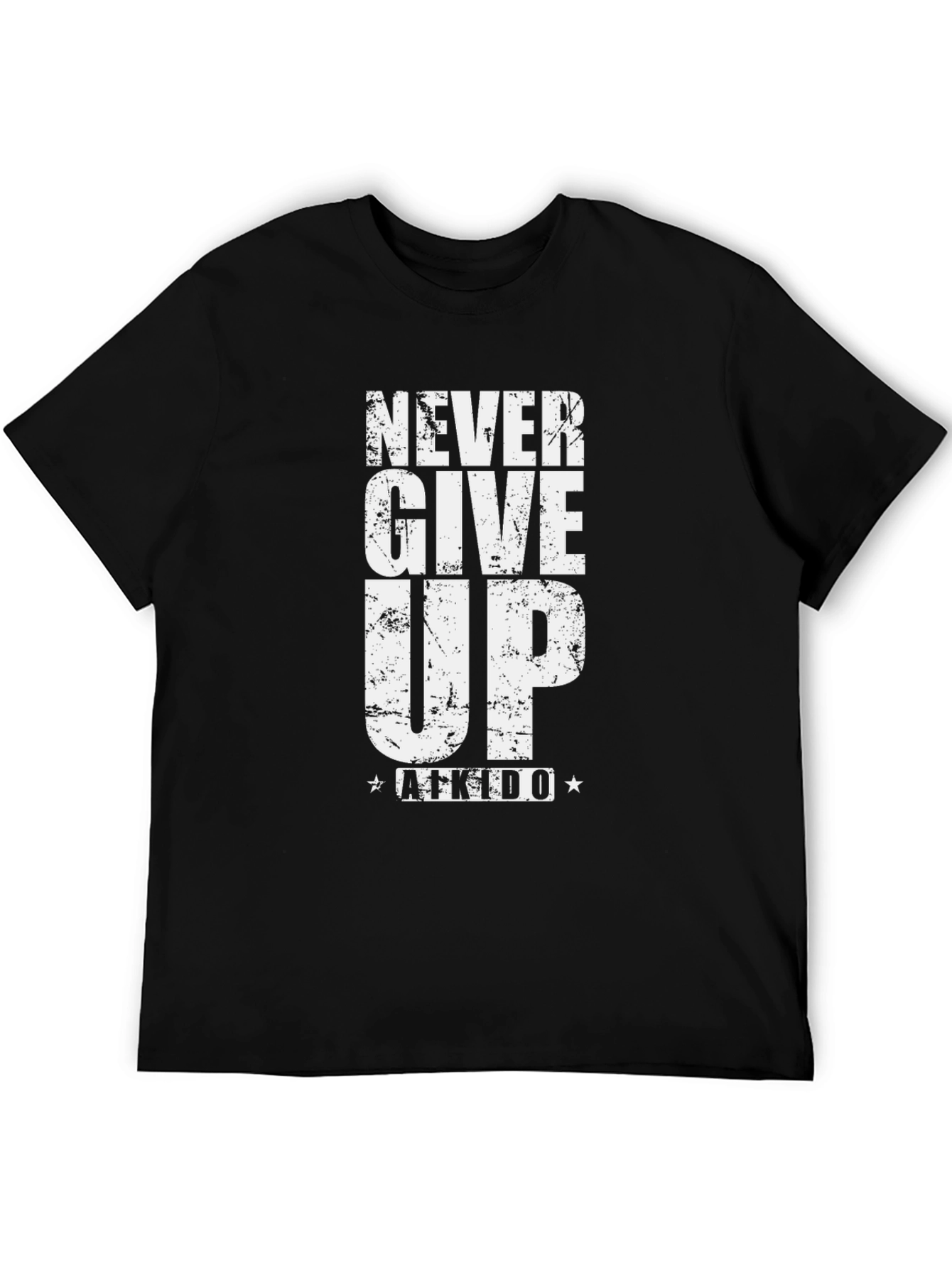 Never Give Up Aikido Black T-Shirt