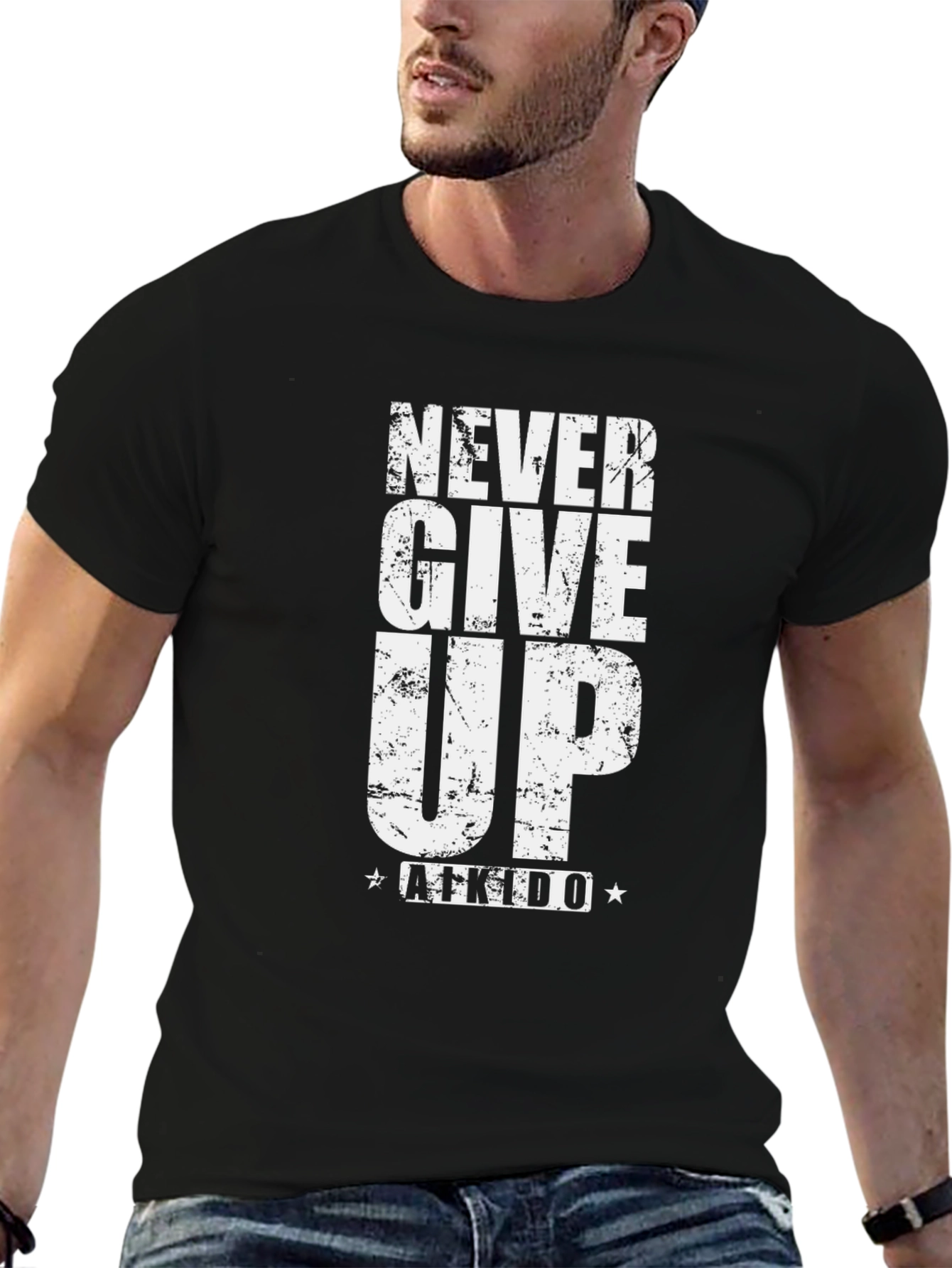 Never Give Up Aikido Black T-Shirt