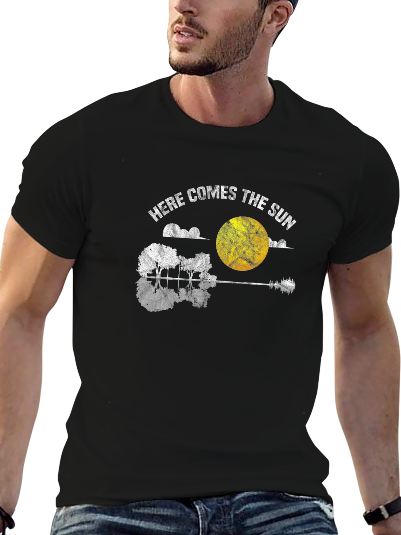 Here Comes the Sun Guitar Graphic Tee - Black