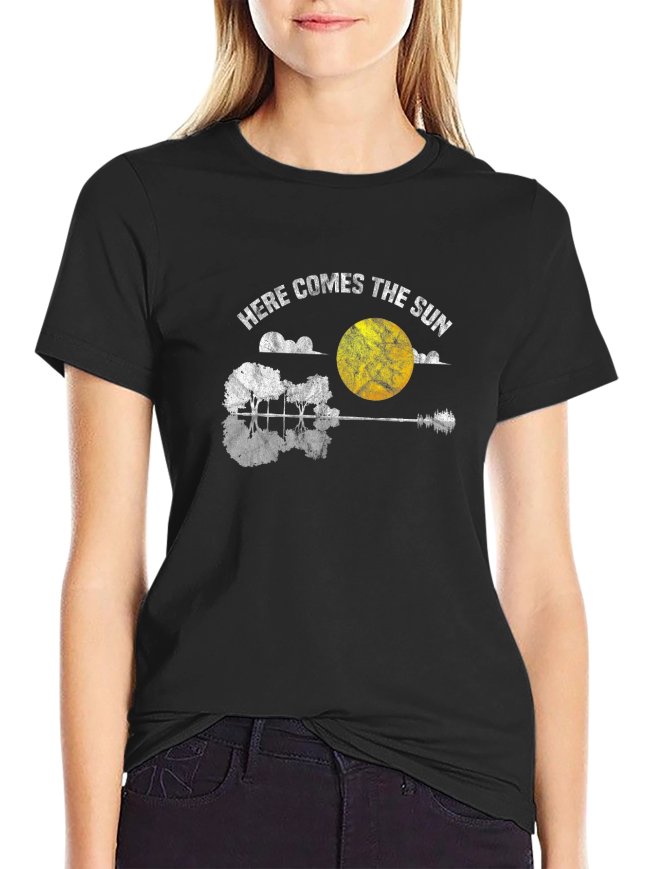 Here Comes the Sun Guitar Graphic Tee - Black