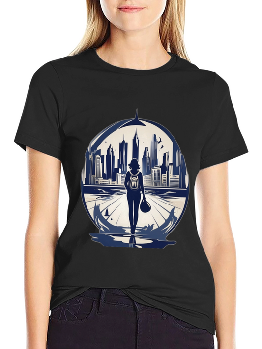 Cityscape Traveler Graphic Tee - Black