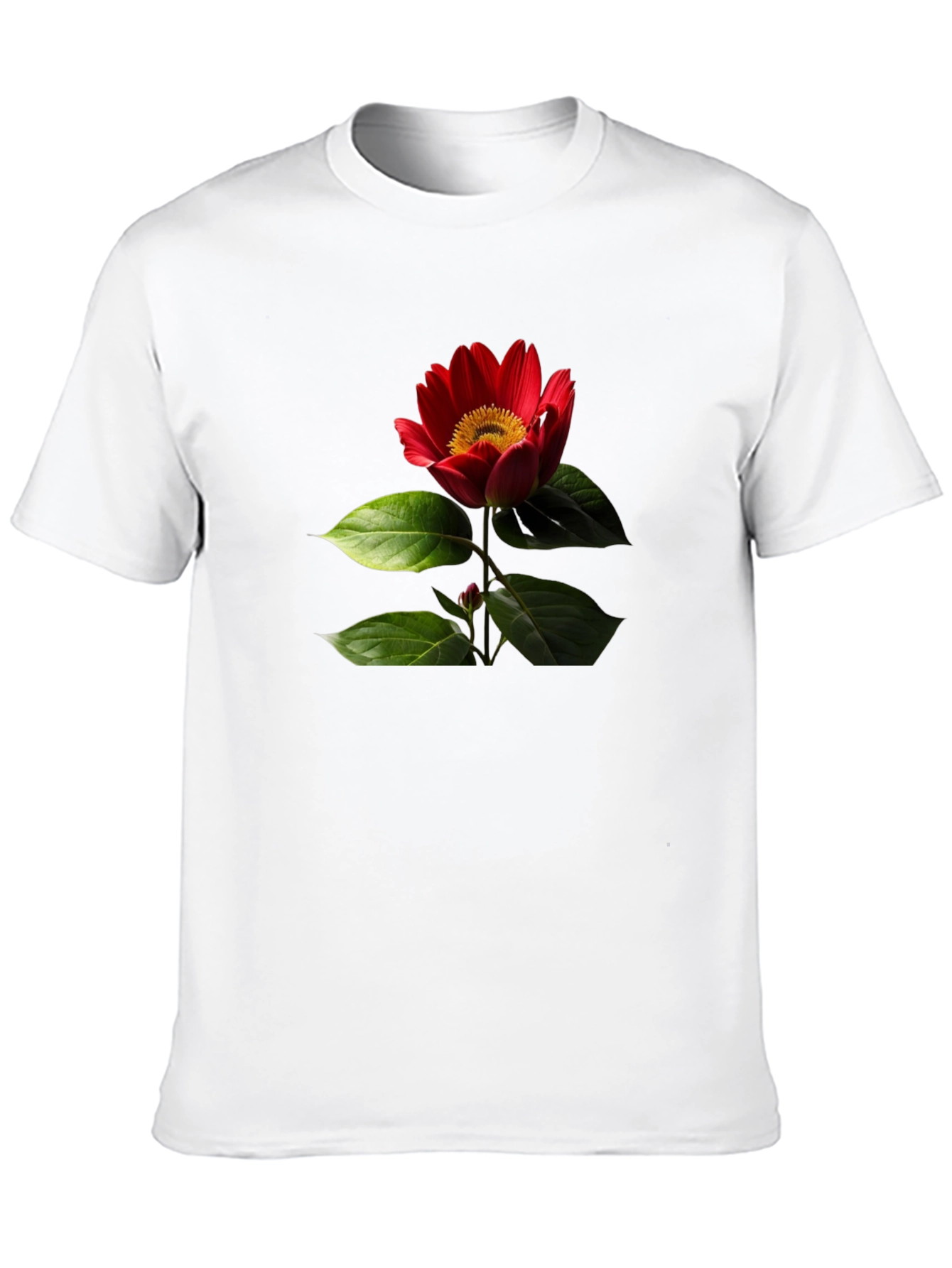 Black T-Shirt with Red Flower Print