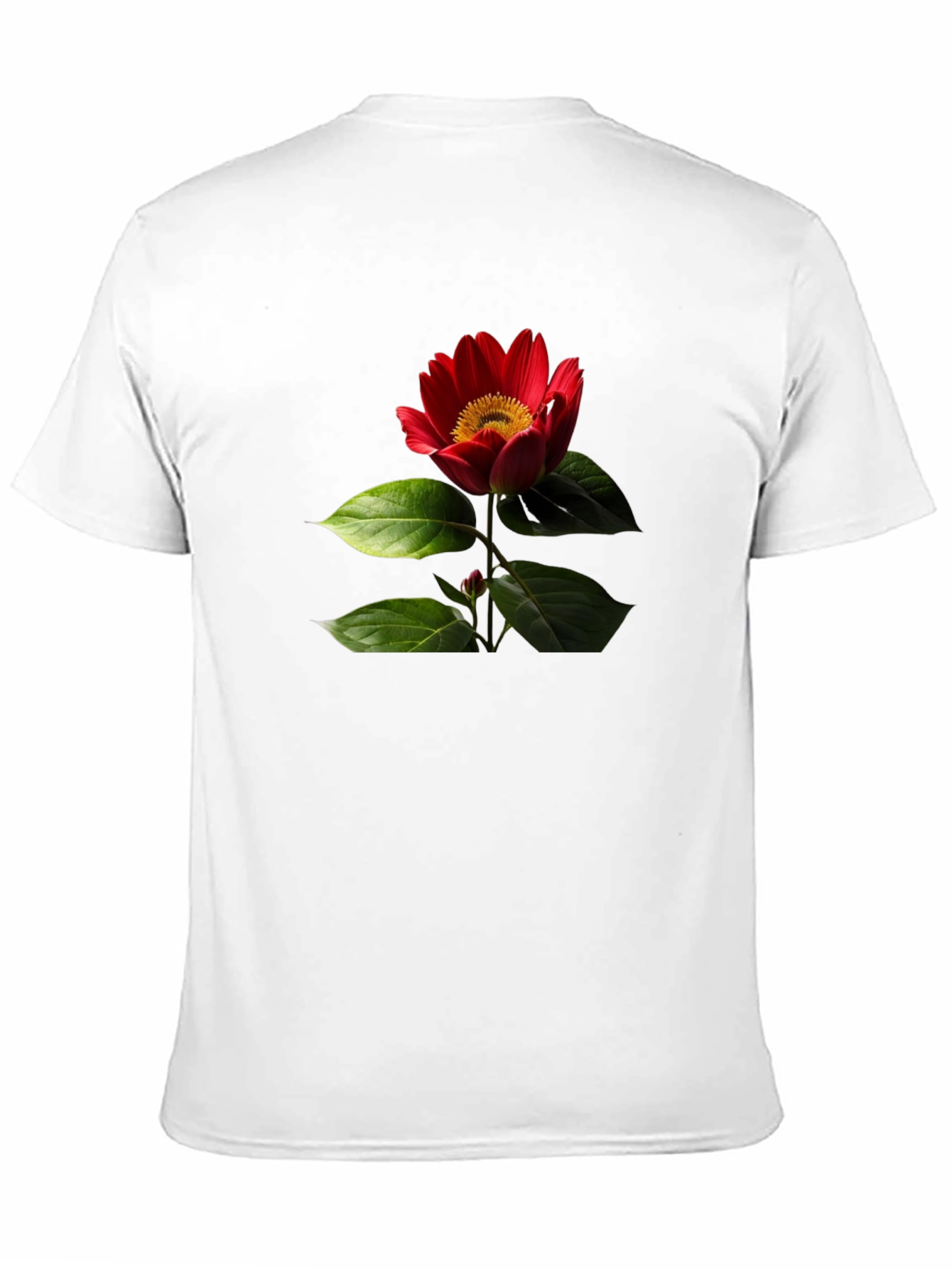 Black T-Shirt with Red Flower Print