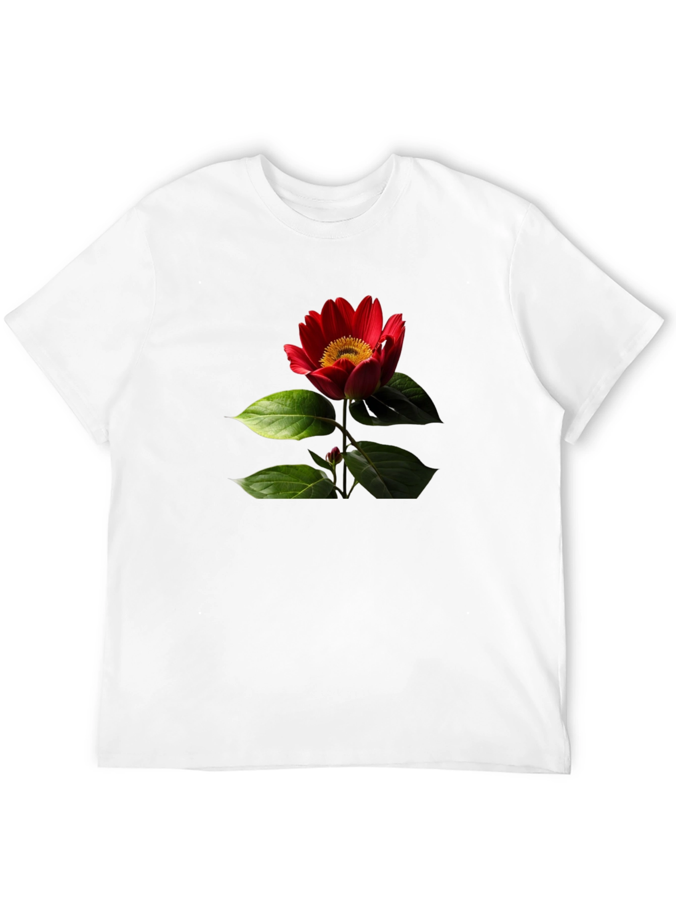 Black T-Shirt with Red Flower Print