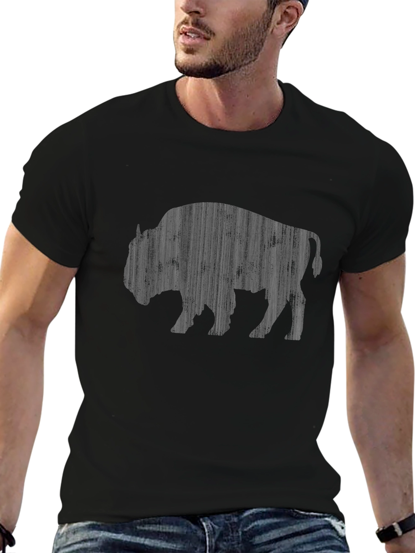 Bison Graphic Tee - Black Cotton T-Shirt