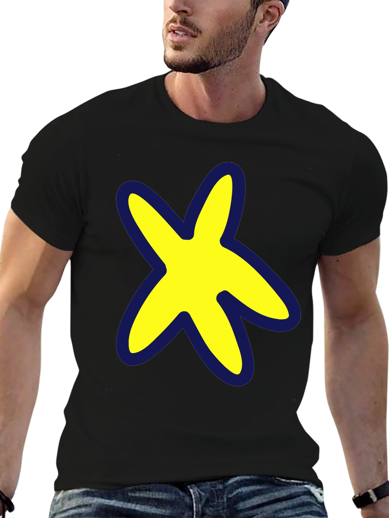 Yellow Star Graphic Black T-Shirt