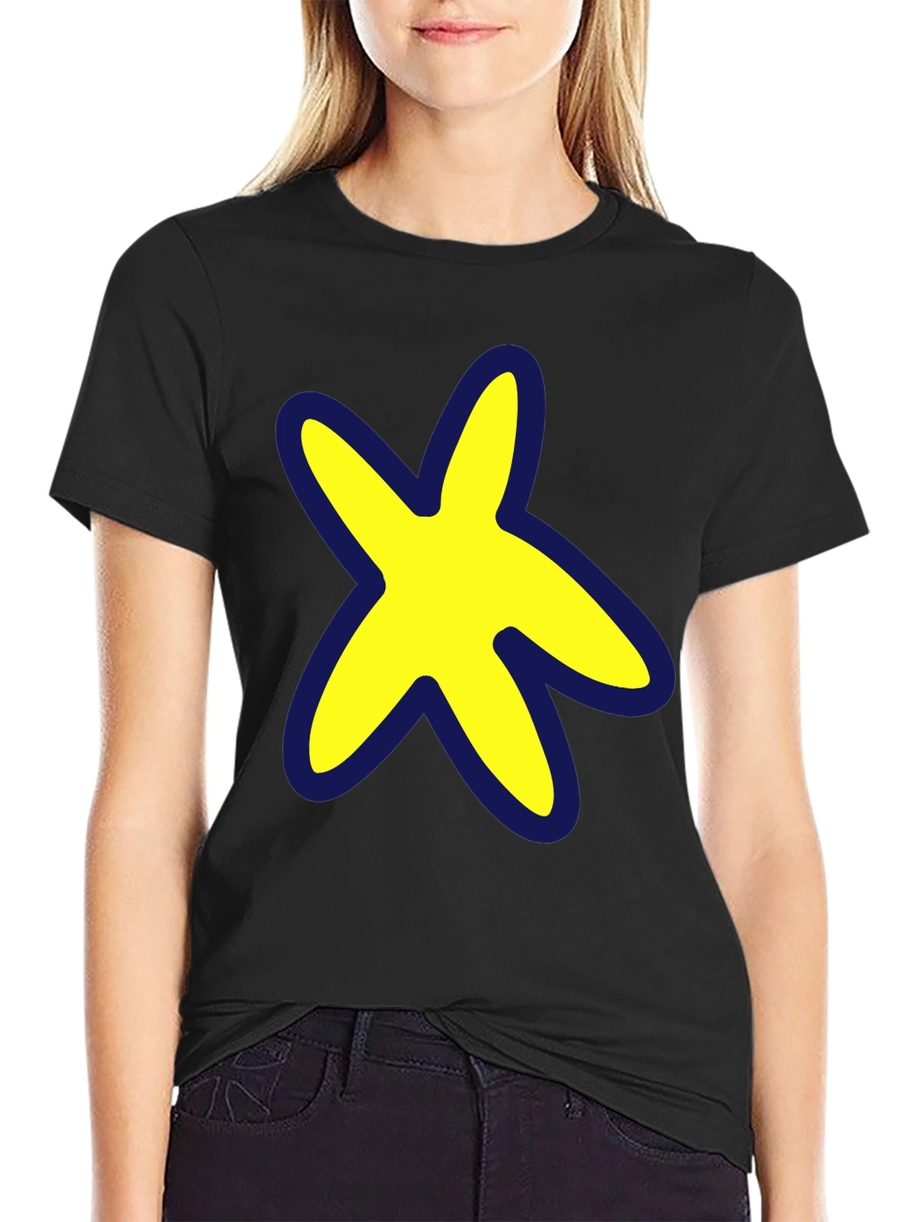 Yellow Star Graphic Black T-Shirt