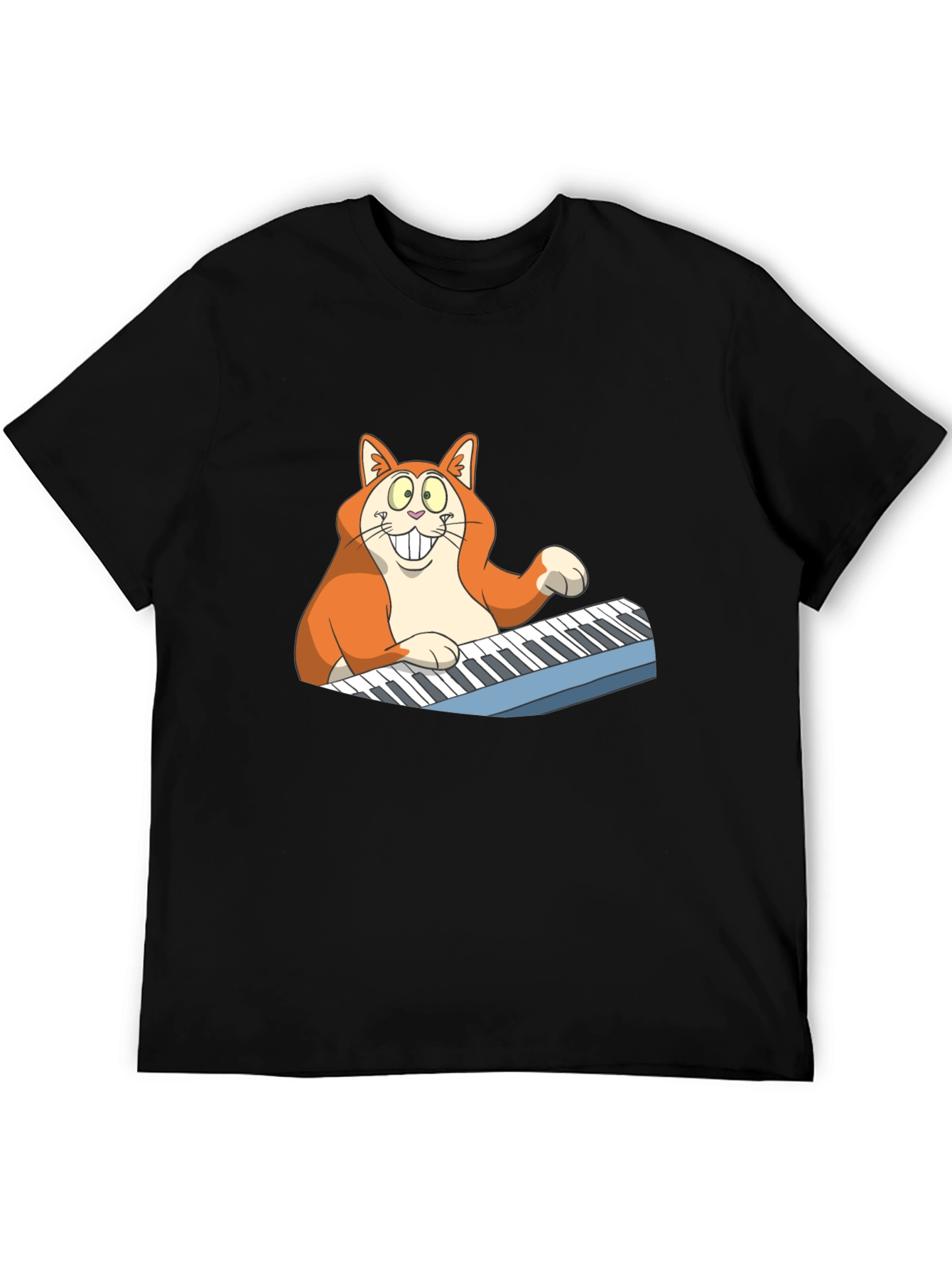 Cartoon Cat Playing Piano Graphic Tee