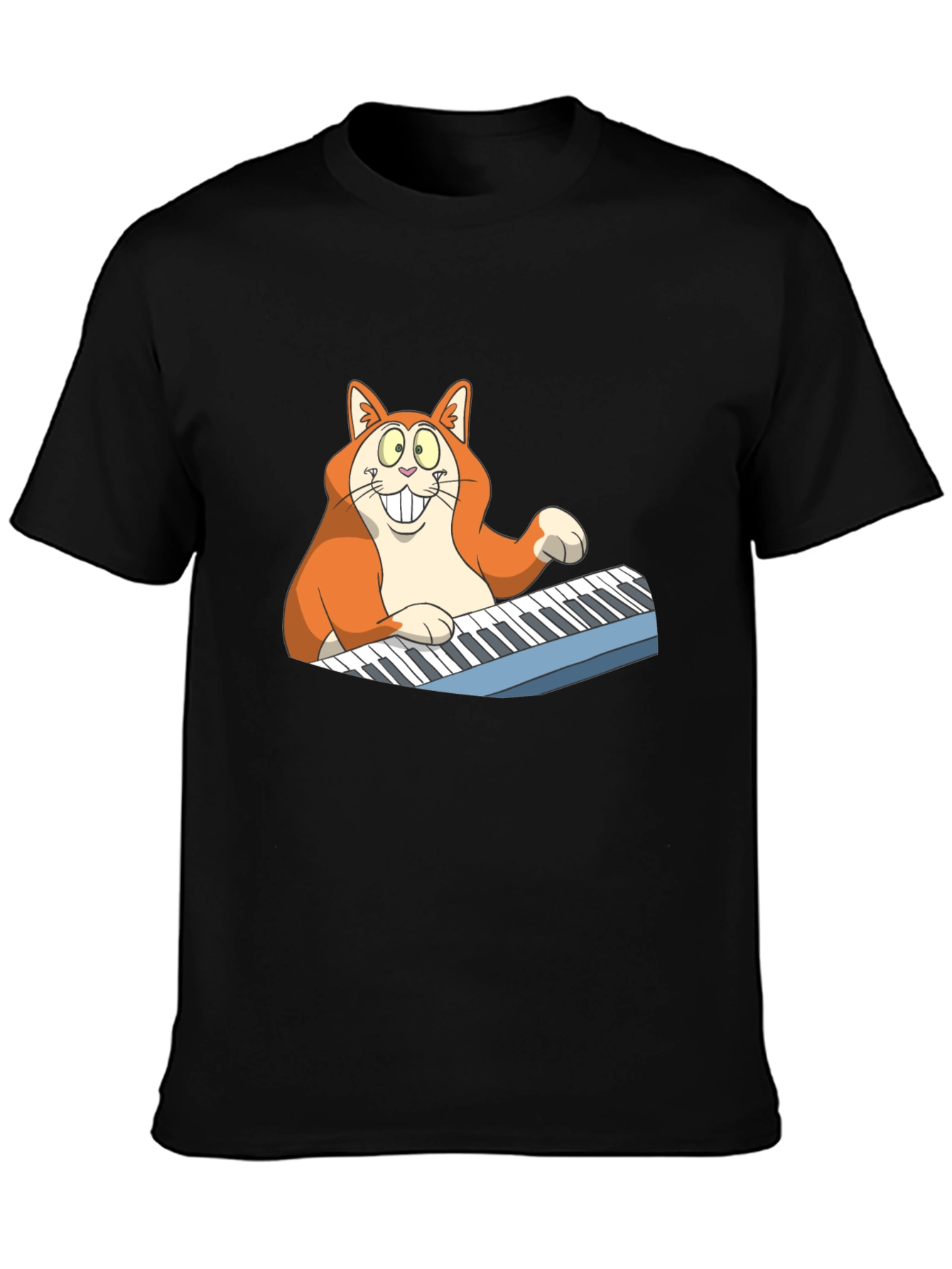 Cartoon Cat Playing Piano Graphic Tee