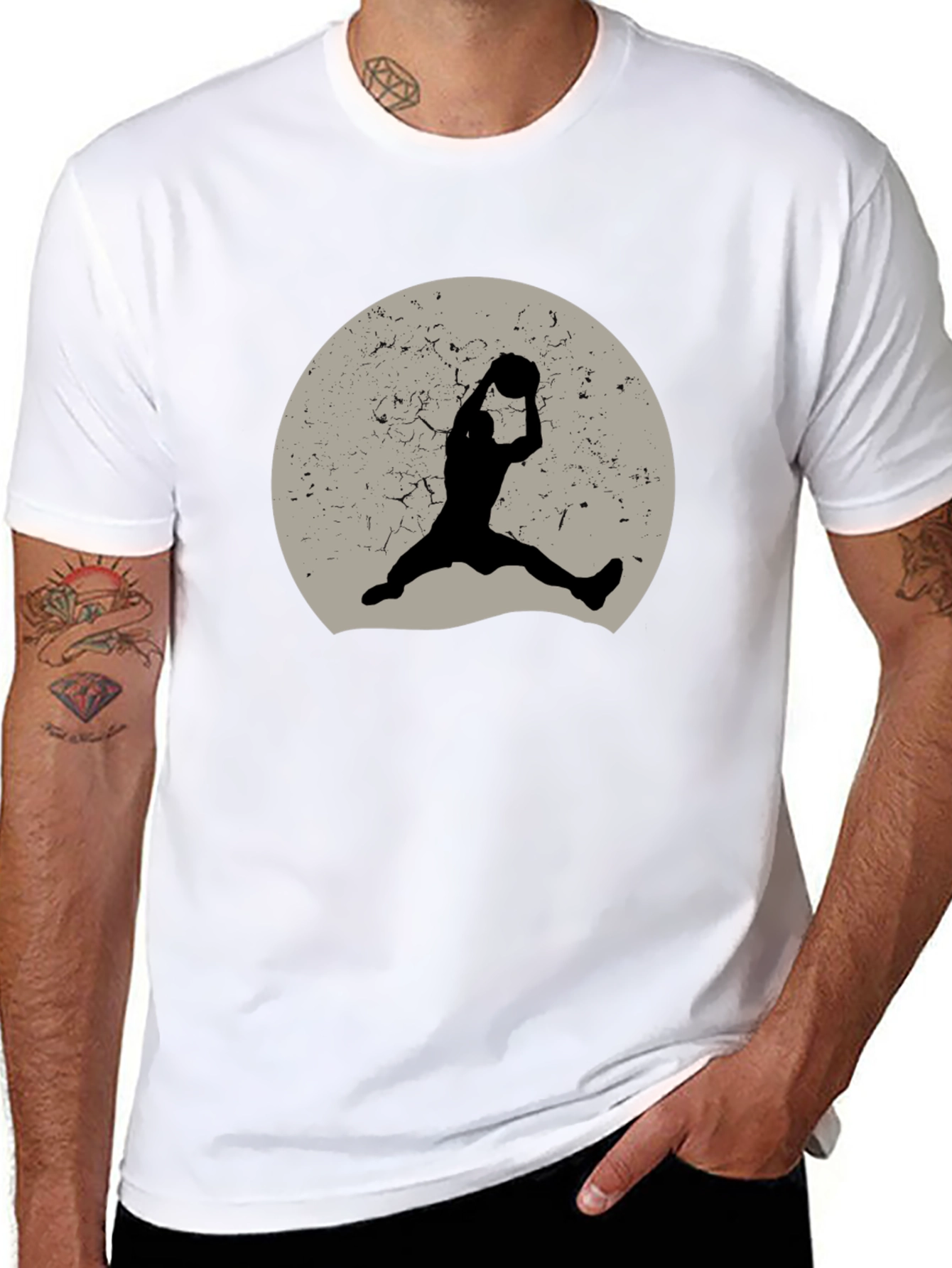 Retro Basketball Silhouette Graphic Tee - Black
