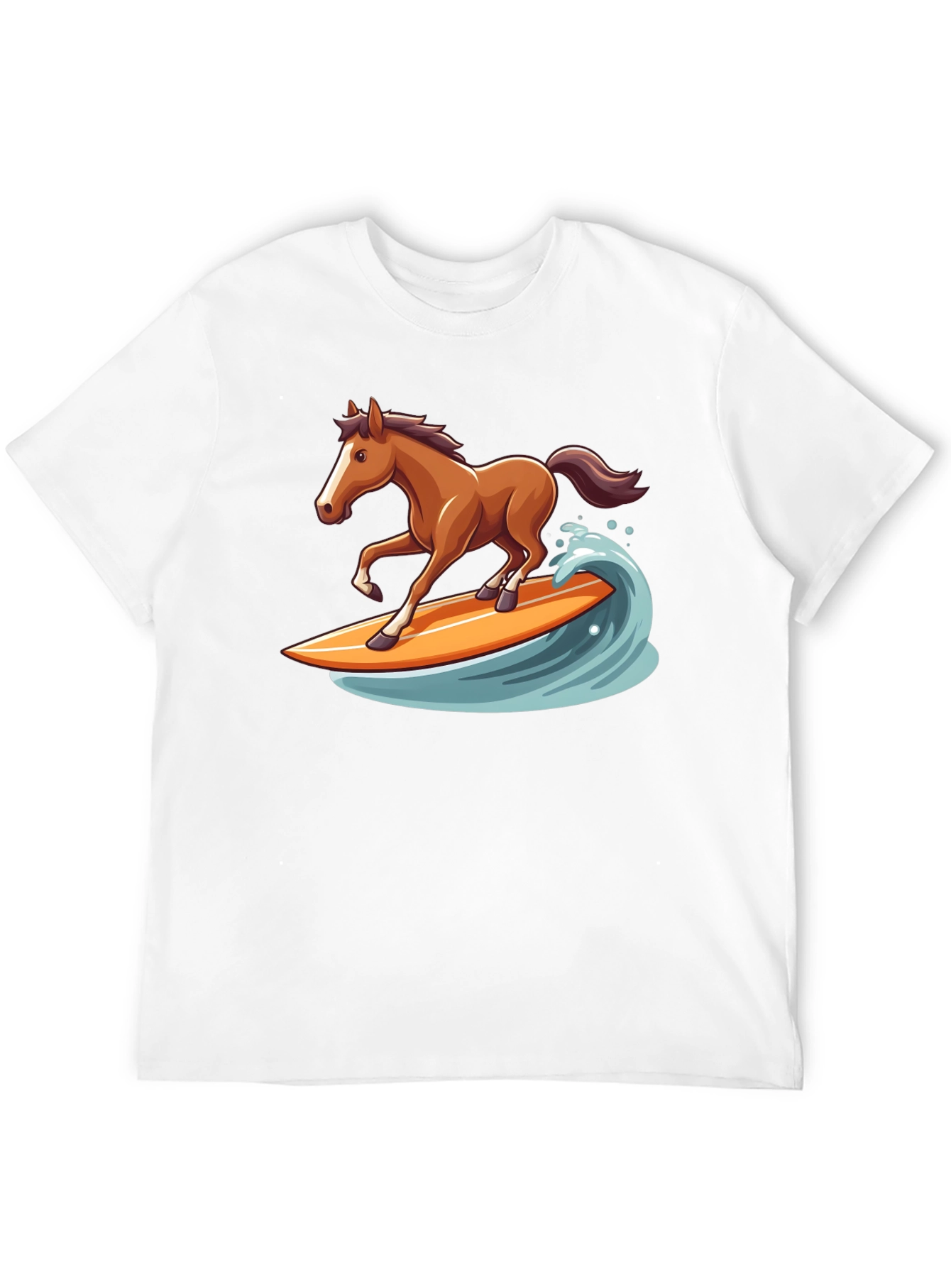 Surfing Horse Graphic Tee - Black Cotton T-Shirt