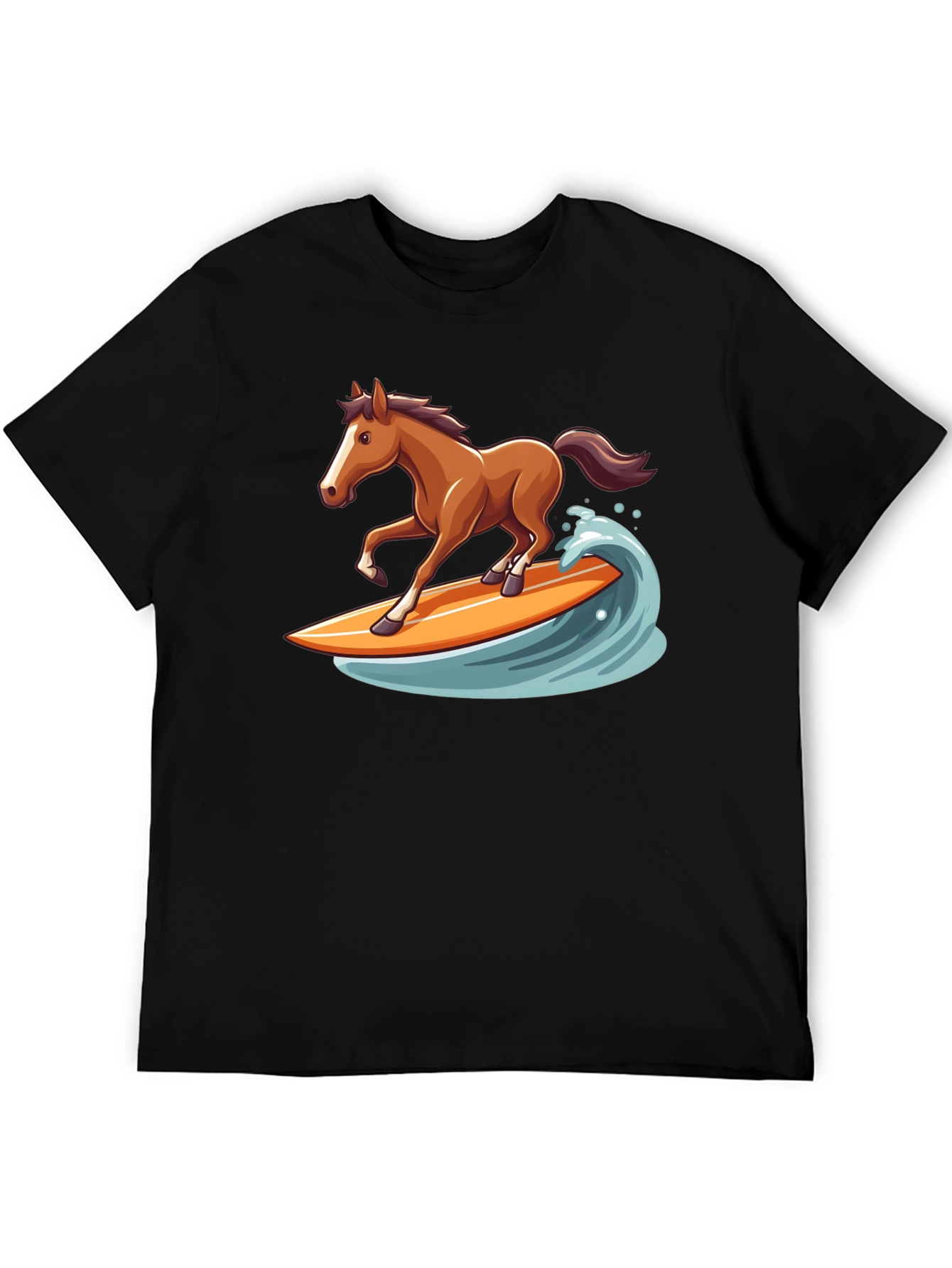 Surfing Horse Graphic Tee - Black Cotton T-Shirt