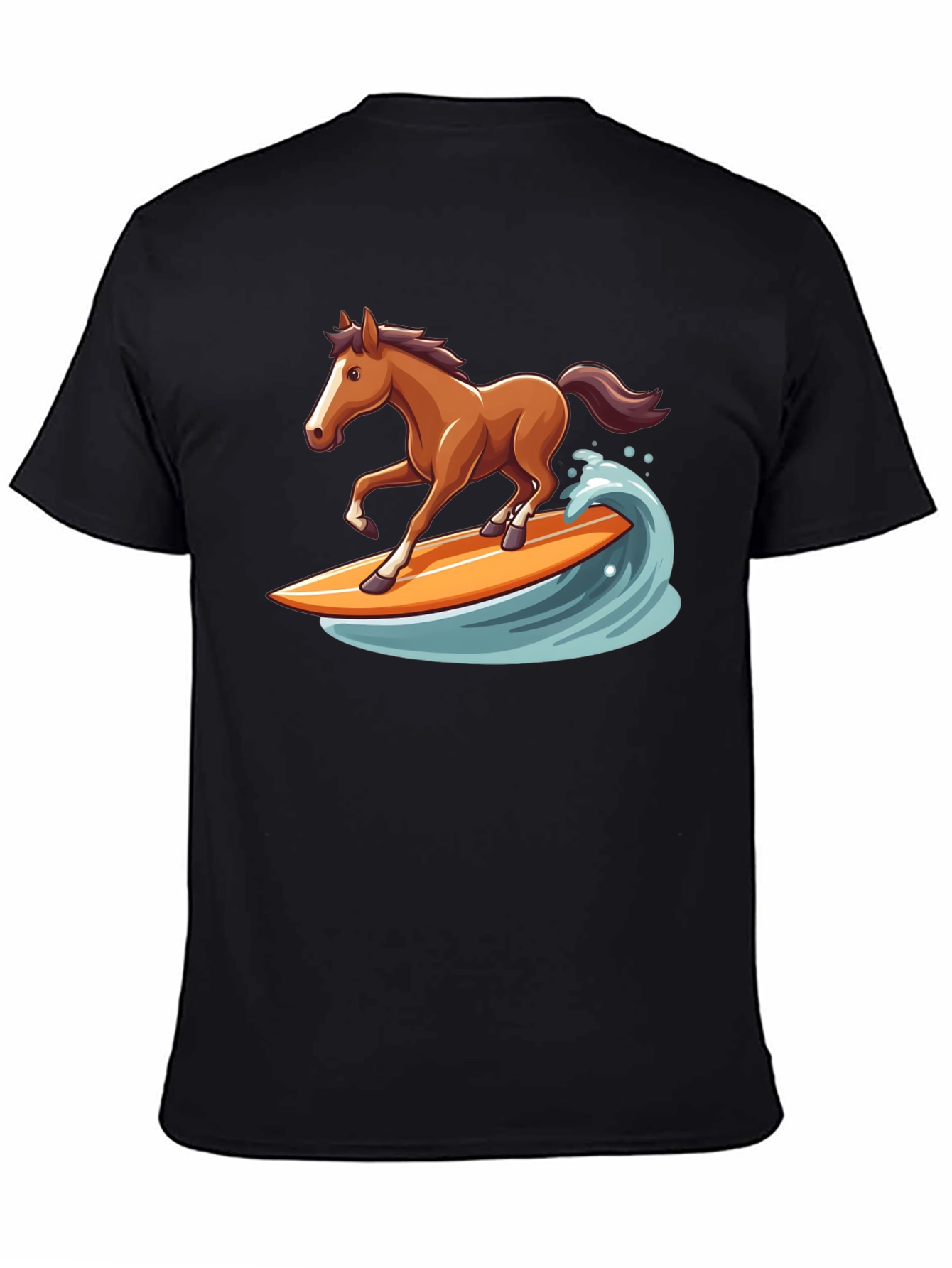Surfing Horse Graphic Tee - Black Cotton T-Shirt