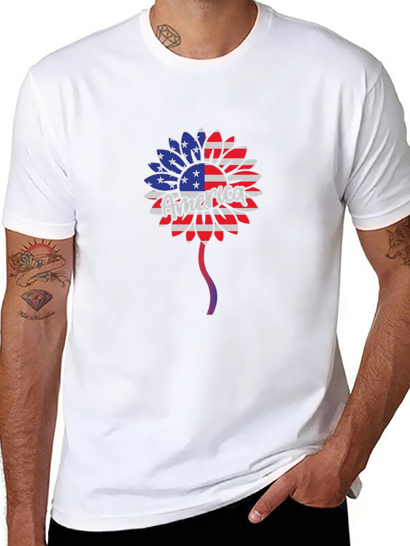 American Flag Sunflower Patriotic T-Shirt