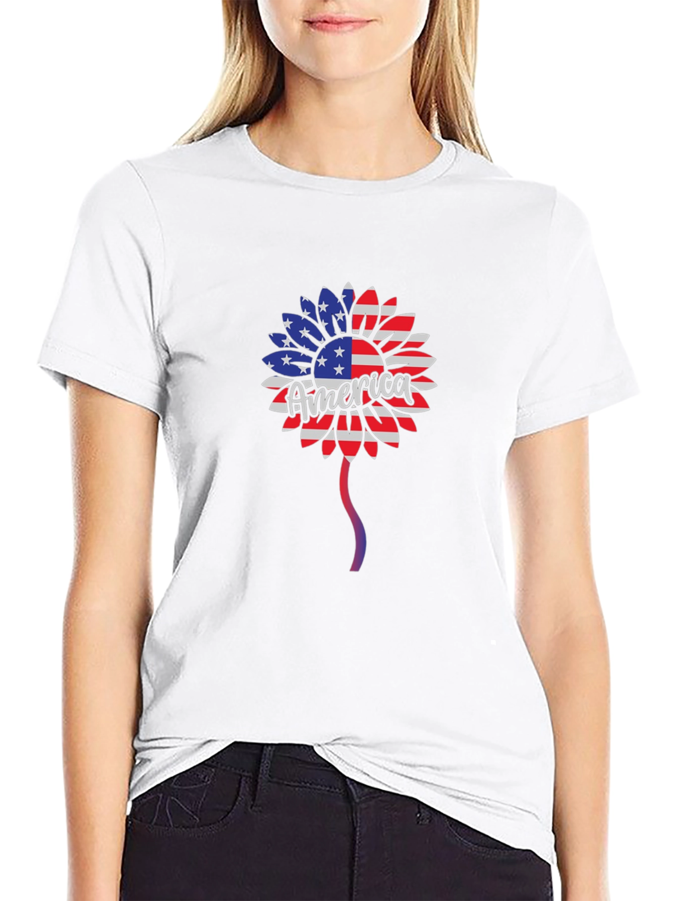 American Flag Sunflower Patriotic T-Shirt